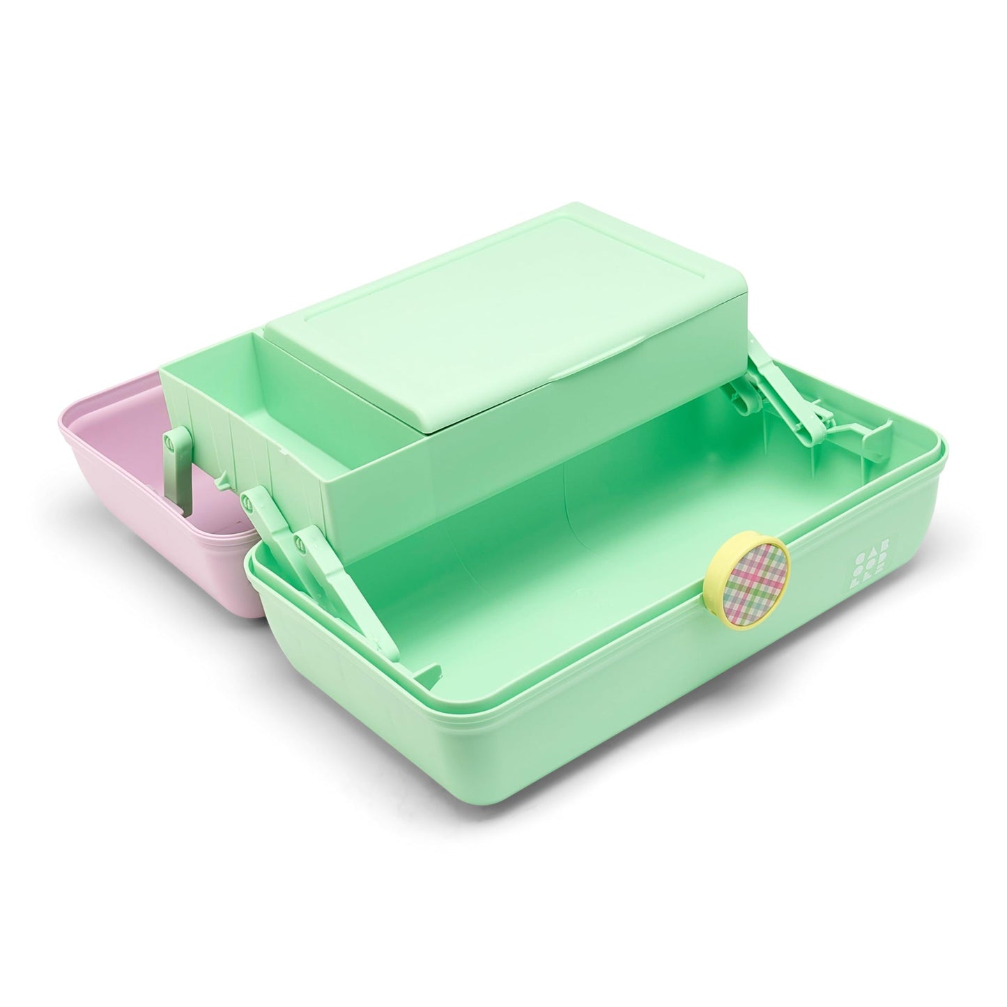 Caboodles On-The-Go Girl Makeup Box, Two-Tone Lavender and Light Green, Hard Plastic Makeup Organizer Box, Built-In Mirror, Secure Latch for Safe Travel, Spacious Storage for Large Items