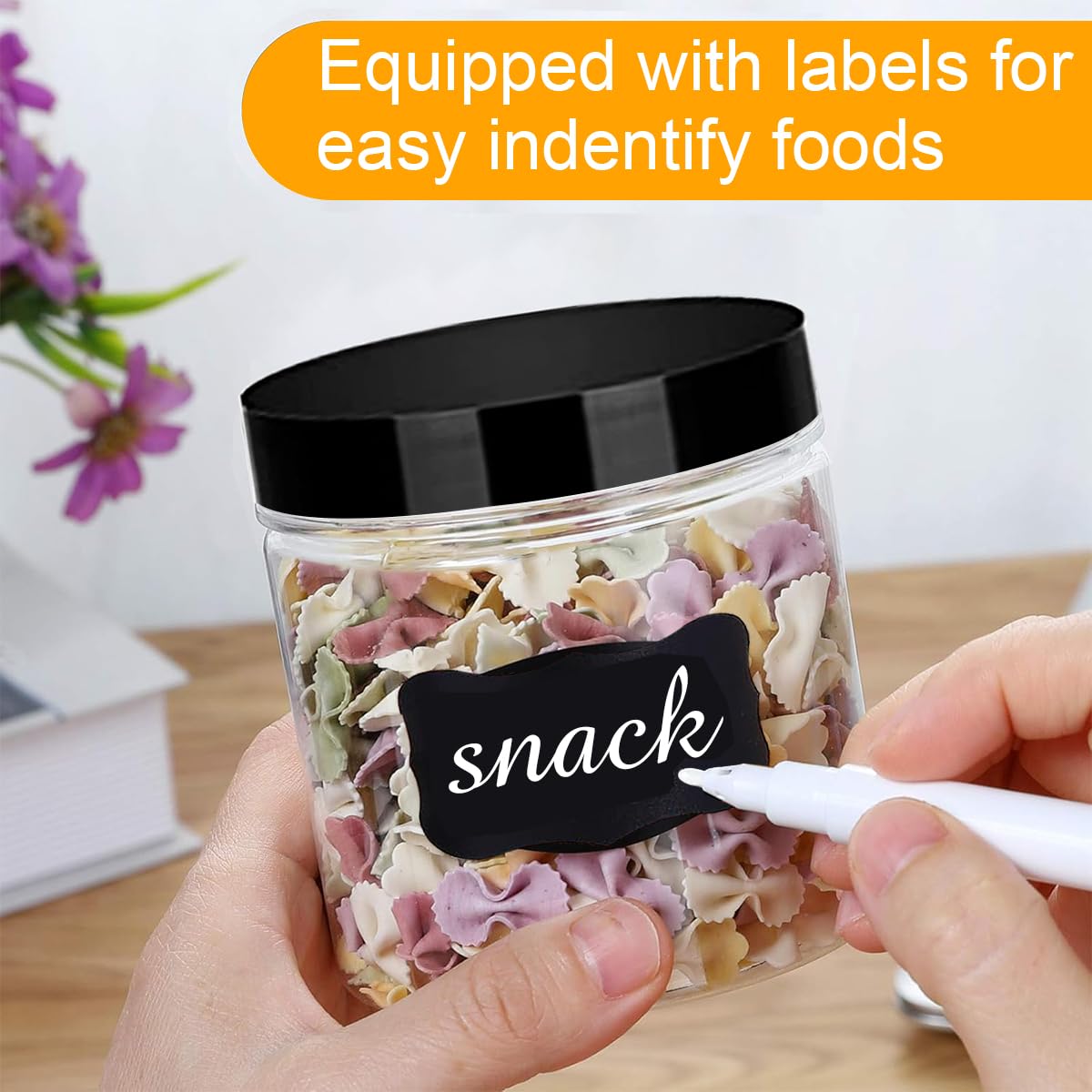 LOSYHU 20 Oz Round Plastic PET Storage Jars Clear Plastic Jars With Lids 12 Pack Refillable Storage Jar for Storing Dry Food, Spice, Cookie, Nuts, Kitchen Food