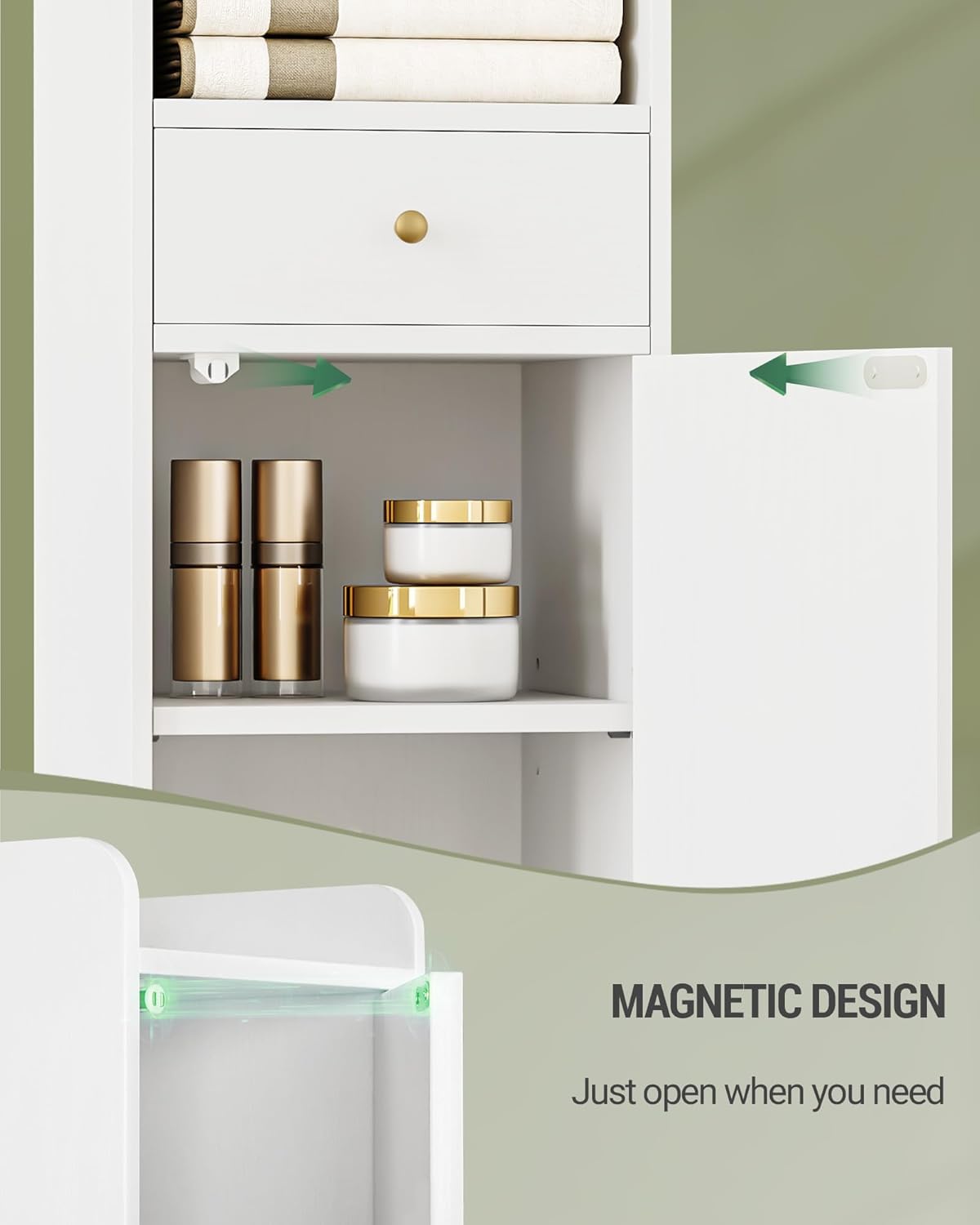 Hzuaneri Bathroom Cabinet with Adjustable Shelves & Door, Freestanding Tall Floor Storage Cabinet with Drawer - Narrow Toilet Paper Organizer for Bathroom, White BC29013G