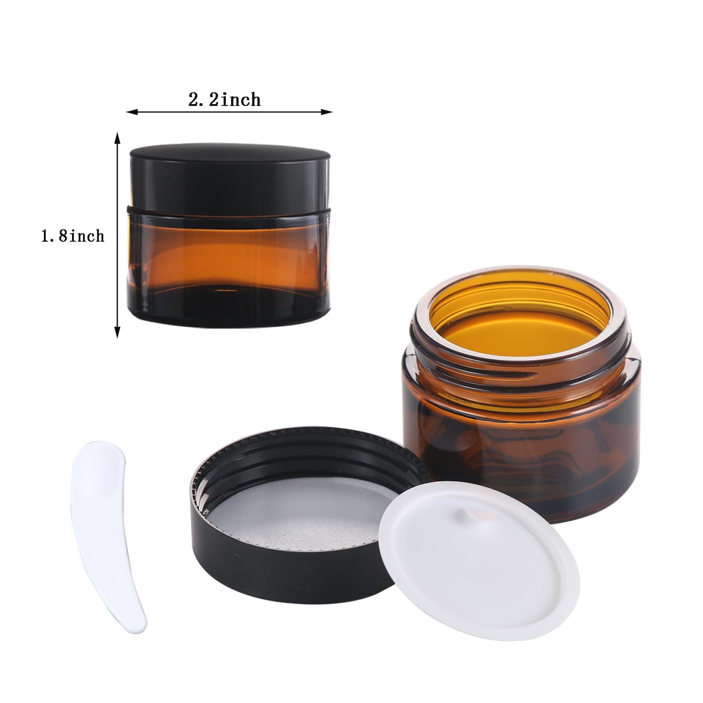 OverNews 2oz Amber Glass Jar Travel Size, 45PCS Empty Cosmetic Lotion Container with Black Lid & Spatula, Small Mini Jar for Beauty (Amber)