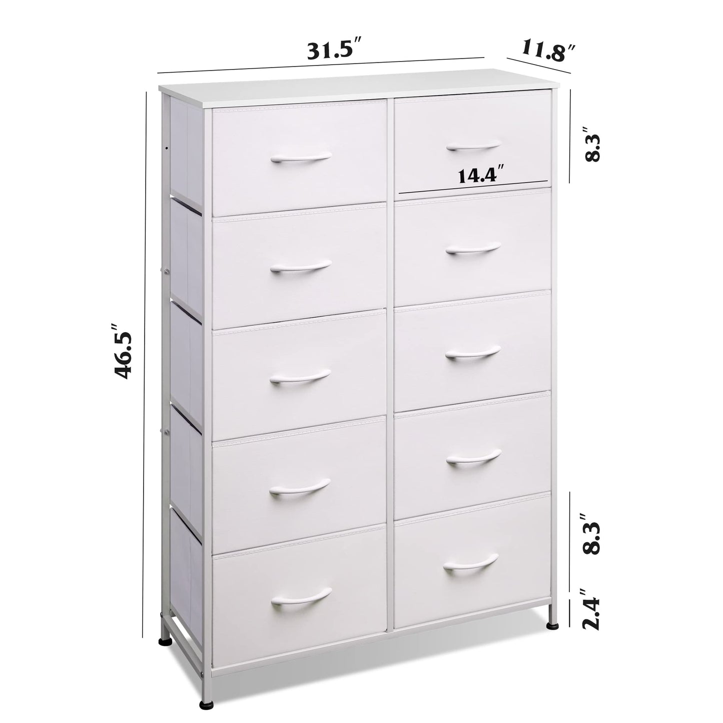WLIVE Tall Dressers for Bedroom with 10 Fabric Drawers, Chest of Drawers, Dresser for Closet, Hallway, Living Room, Entryway, White