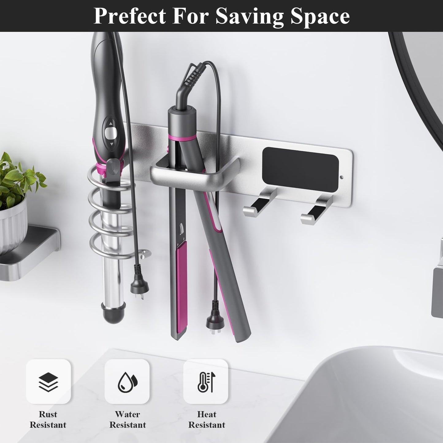 Tindbea Hair Dryer Holder Wall Mount Aluminum Alloy Hot Tools Organizer