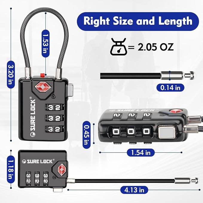 SURE LOCK TSA Compatible Travel Luggage Locks, Inspection Indicator, Easy Read Dials - 2 pack