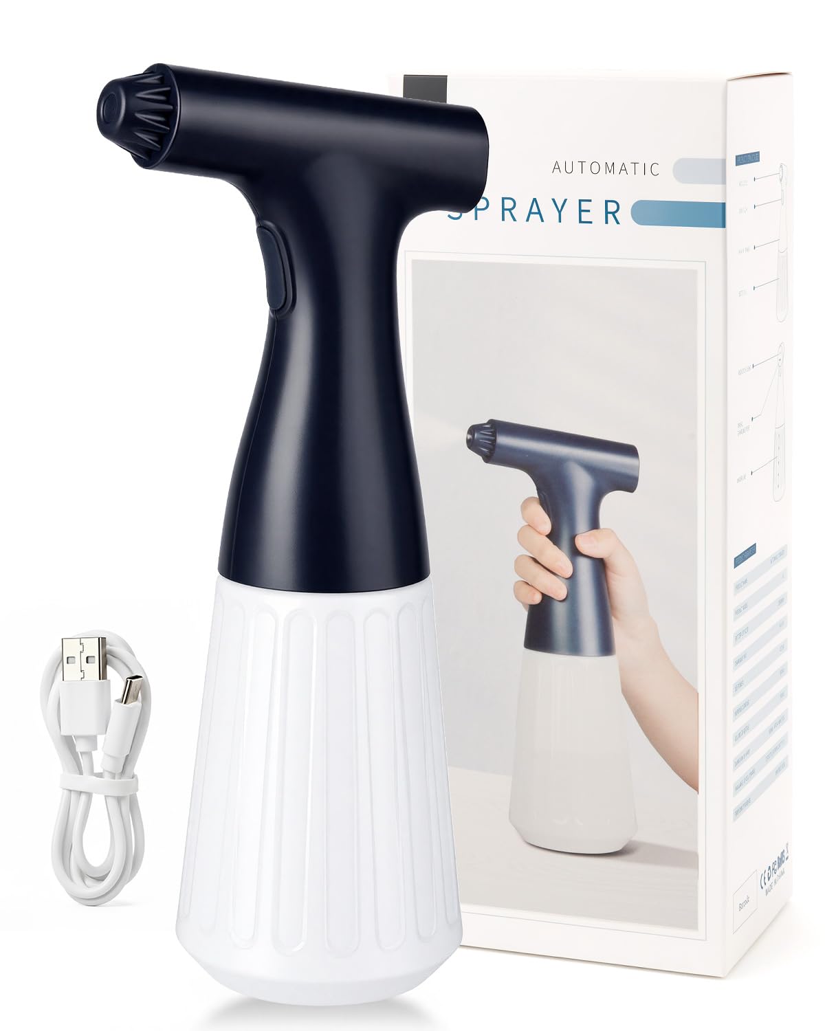 Wedama Electric Spray Bottle, 17 oz Empty Spray Bottles Automatic Spray Bottle Continuous Spray Bottle Rechargeable Sprayer with Adjustable Nozzle for Cleaning, Plant, Hair, Skincare, Pet (1 Pack)