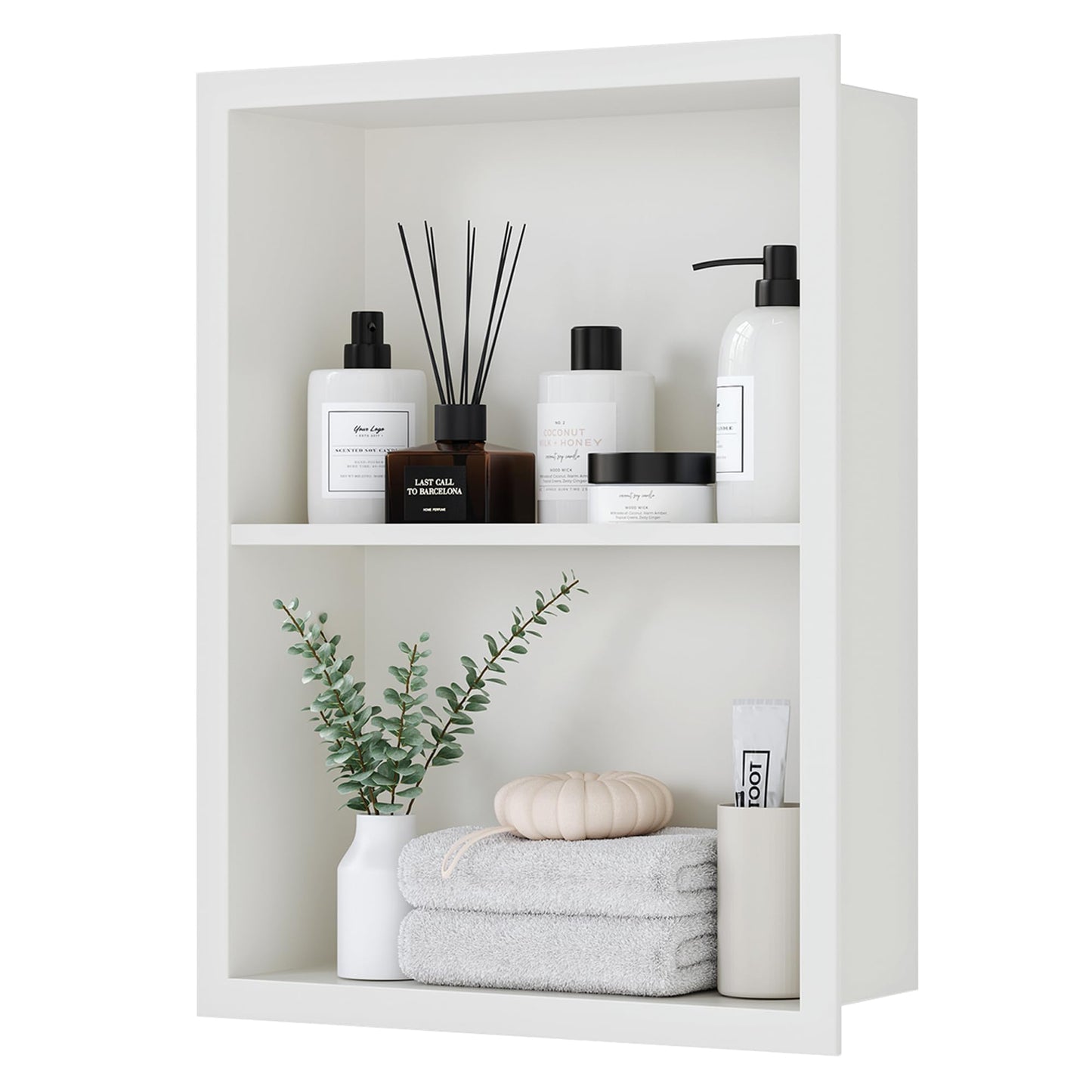 Qeke 14x18 Medicine Cabinet Recessed, Medicine Cabinet Without Mirror, 304 Stainless Steel Medicine Wall Niche with Double Shelves, Matte White