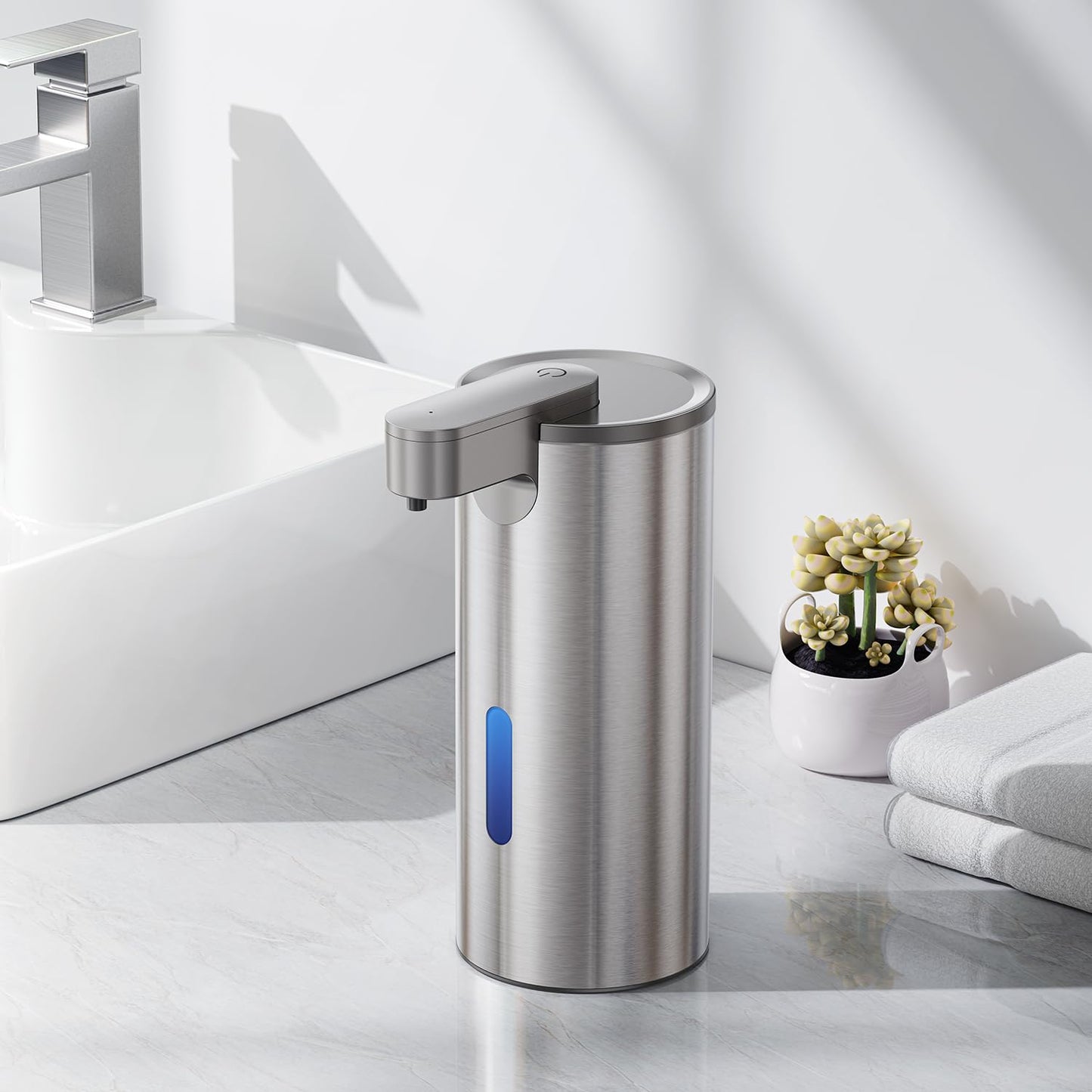 Fantictas Automatic Soap Dispenser Touchless, Stainless Steel 11.5 oz Liquid Hand Soap Dispenser, USB-C Rechargeable Sensor Pump with 3 Adjustable Levels for Kitchen & Bathroom