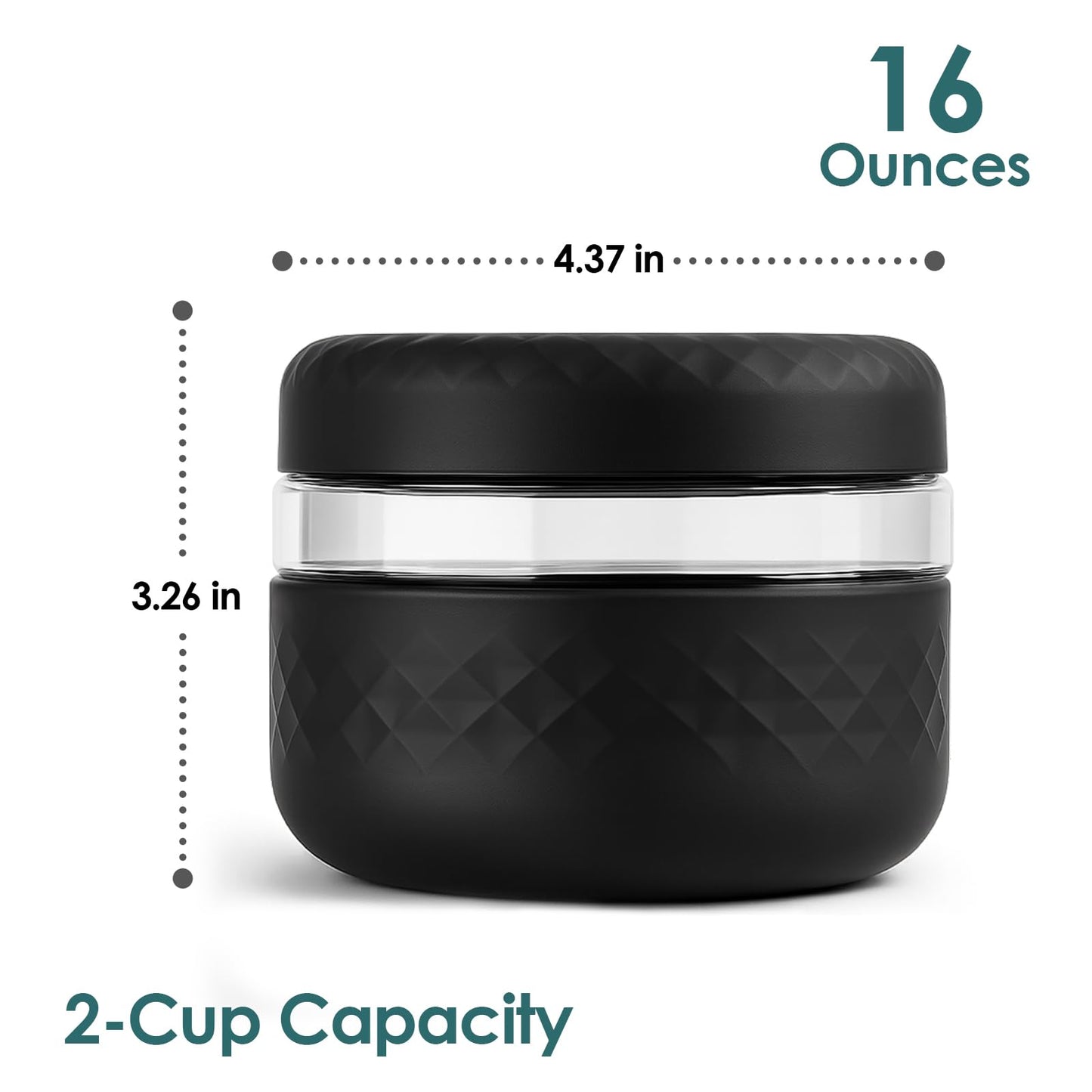 Cafezi 16 oz Glass Lunch Bowl Container with Lid | Leak & Spill Proof, BPA-Free, Microwave & Dishwasher Safe, Airtight Meal Prep & Food Storage Jar for Lunch, Salad, Soup, Overnight Oats, Stew, Yogurt