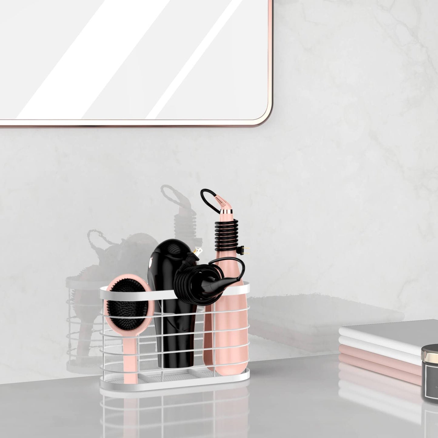 Hair Dryer Holder 3 in 1 Hair Tool Organizer Djustable Height Wall Mounted/Cabinet Door Bathroom Organizer Under Sink for Flat Irons, Curling Wands, Hair Straighteners