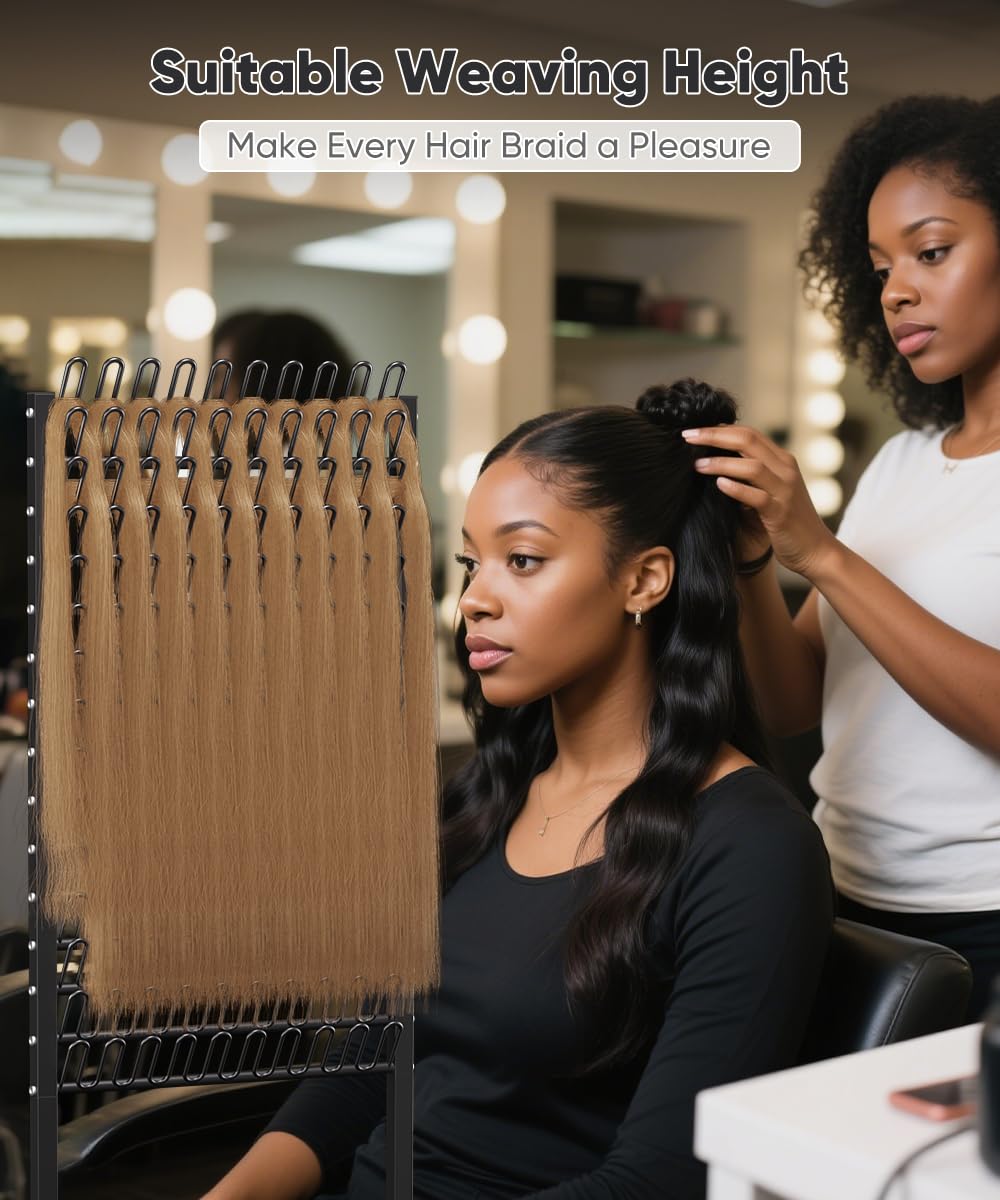 Tigerden 150 Pegs Braiding Hair Rack, Adjustable Hair Separator Stand with Wheels, Hair Extension Holder for Hair Stylists, Braiders, Home, Salon, Beauty School, Black