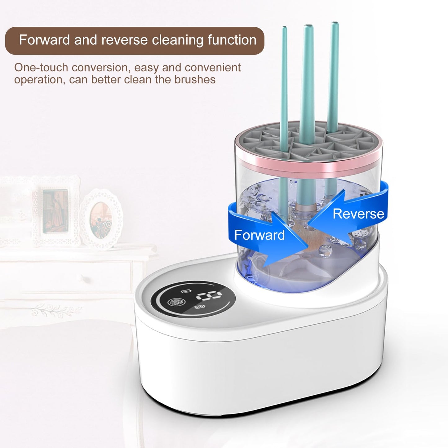 Glomora 3 in 1 Electric Makeup Brush Cleaner and Dryer Machine, Automatic USB Rechargeable with High Speed Rotation, Transparent Storage Case for Home, Model HZ-008