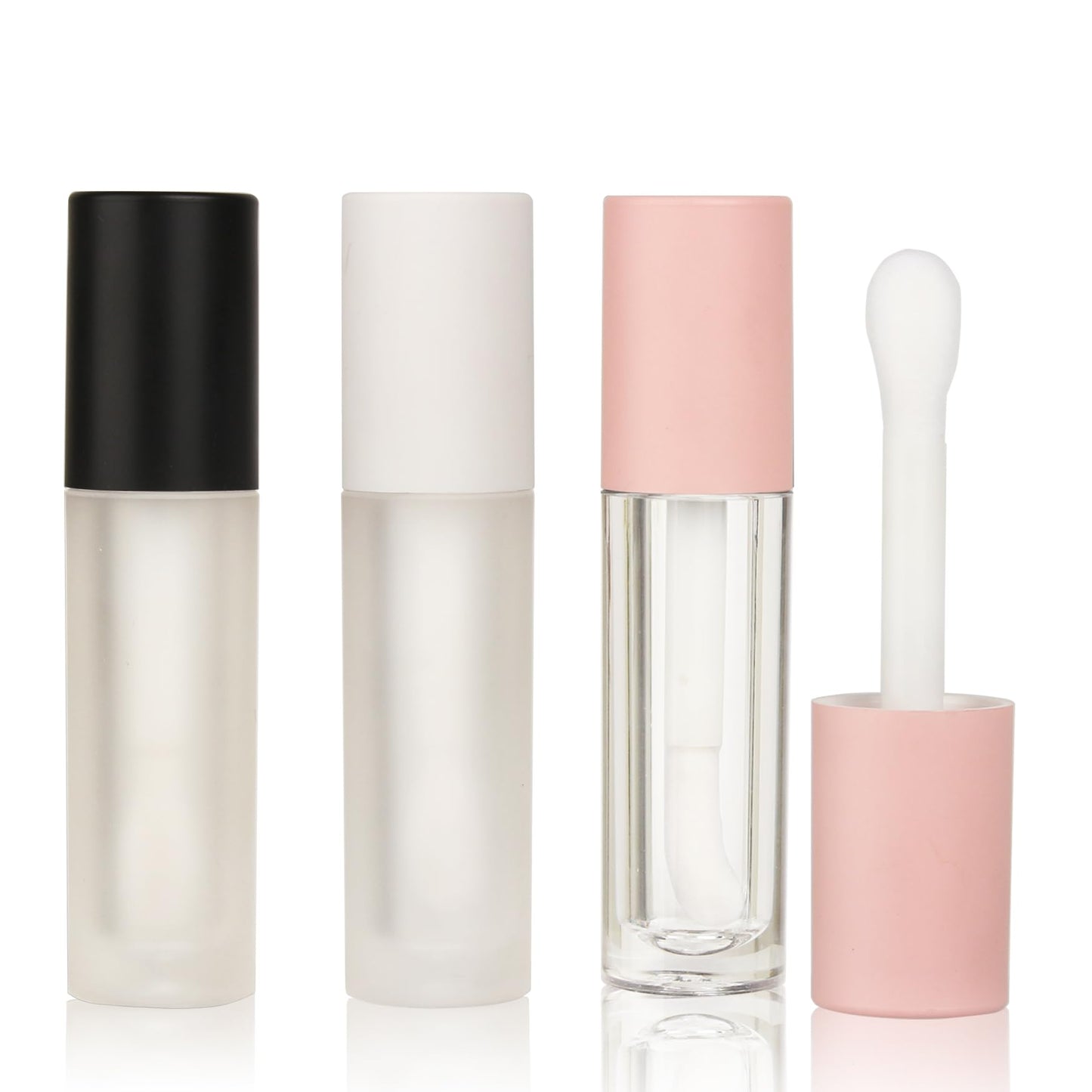 COSIDEA 24 pcs Empty 5ml big brush Frosted Black lip gloss tube Black round lipgloss tubes container with big doe foot wand cosmetic packing containers