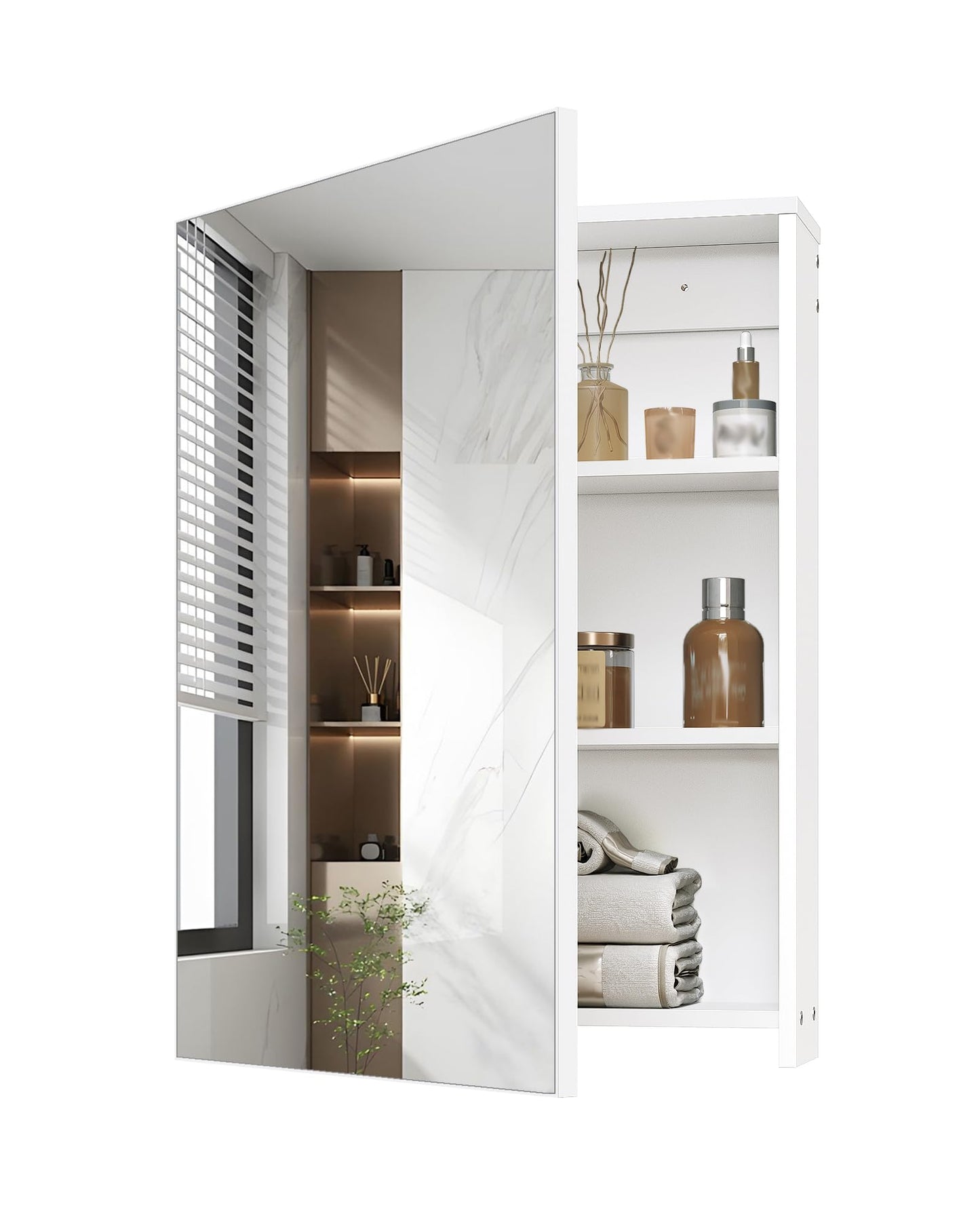 CHOEZON Bathroom Medicine Mirror Cabinet, 17.7'' x 23.6'', Wall-Mounted Bathroom Vanity with Mirror, Bathroom Medicine Cabinet with Storage Function, Hanging Storage Cabinet, Adjustable Shelves, White