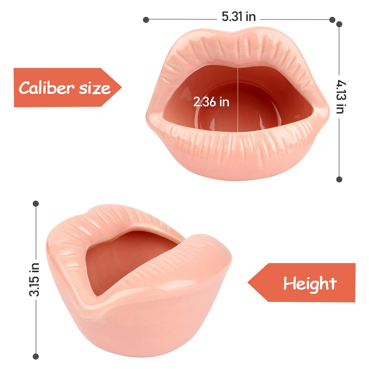 Trycooling Ceramic Red Lips Lipstick Ring Holder Jewelry Tray Rack Decorative Cosmetic Storage Display Holder Desktop Hairpin Storage Organizer Birthday Choice (Pink)