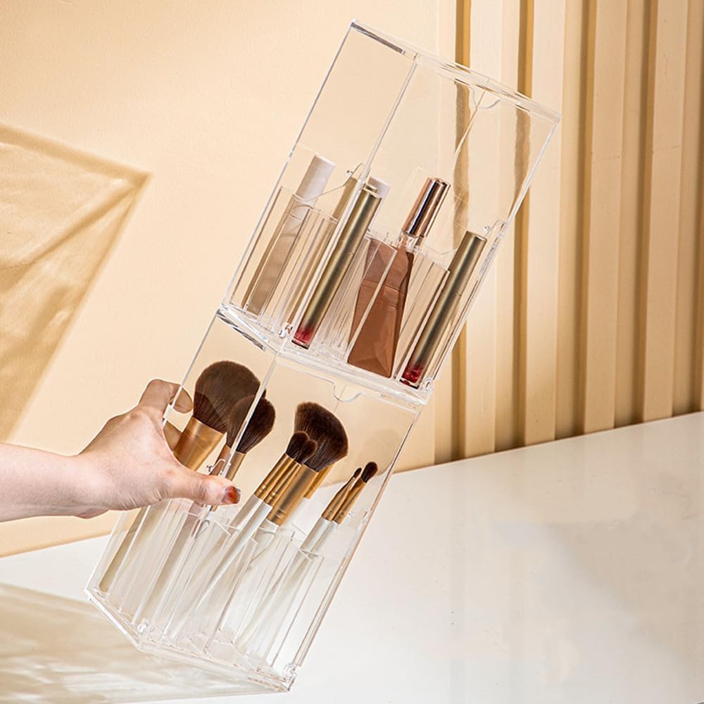 Singring Makeup Brush Holder Organizer with Lid, Acrylic Dustproof Makeup Brush Storage Box, Cosmetic Make Up Brush Container for Vanity, Bathroom