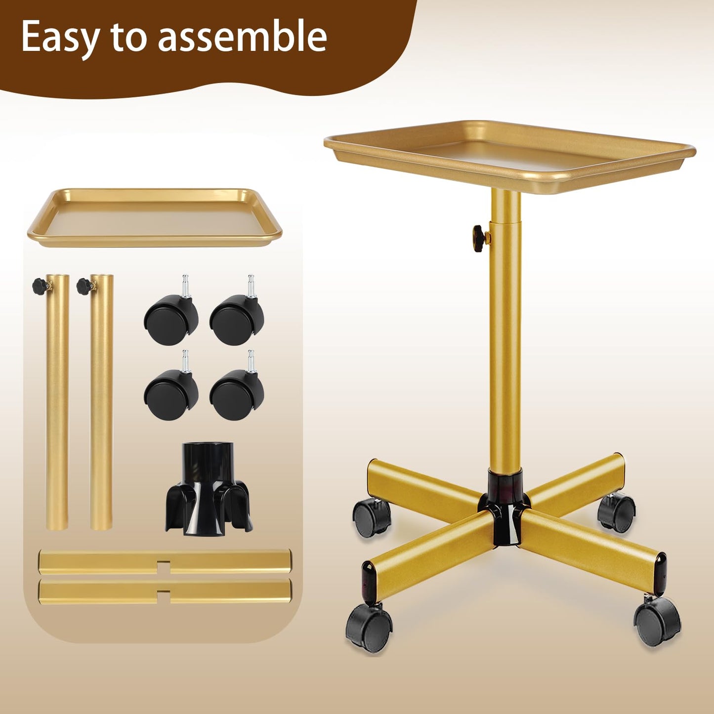 Salon Tray on Wheels, Rolling Tray with Adjustable Height, Metal Feet Salon Service Tray, Ideal Use As Tattoo Tray&Dental Tray