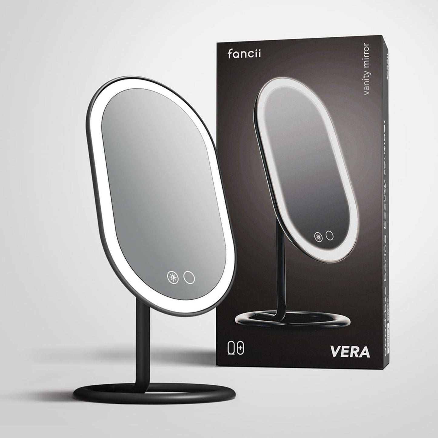 Fancii Vera LED Lighted Vanity Makeup Mirror, Rechargeable - Cordless Illuminated Cosmetic Mirror with 3 Dimmable Light Settings, Dual Magnification (Obsidian)