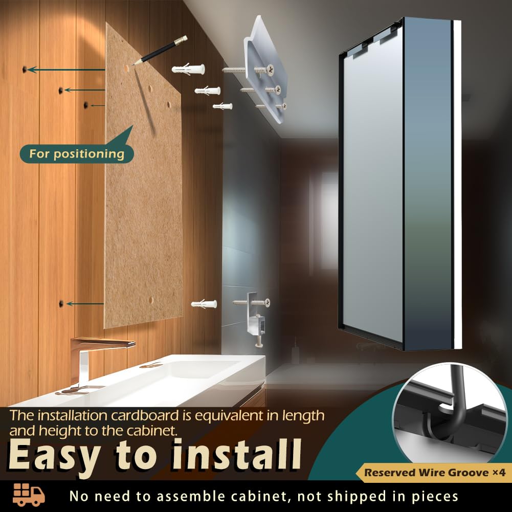 KWW LED Lighted Bathroom Medicine Cabinet with Sockets & USBs, Dimmable, 3 Color Light Makeup Mirror, Easy to Install, Wall Mounted Cabinet (Left hinge-20 * 28)