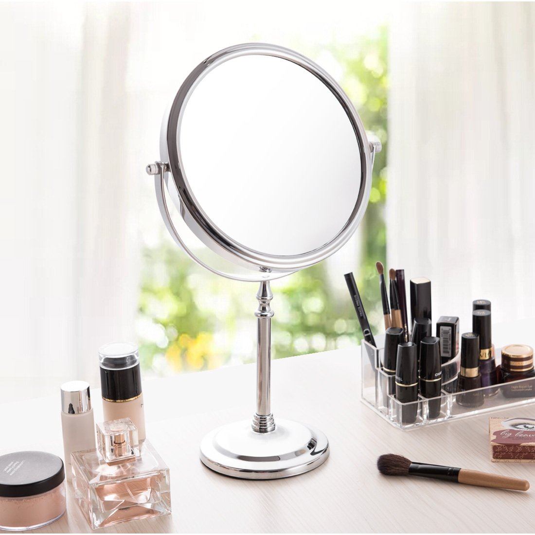 BeiHCain 8-Inch Desktop Double Sided 10X and 1X Magnifying Makeup Mirror, 360 Swiveling for Make-up, Shaving, Facial Care