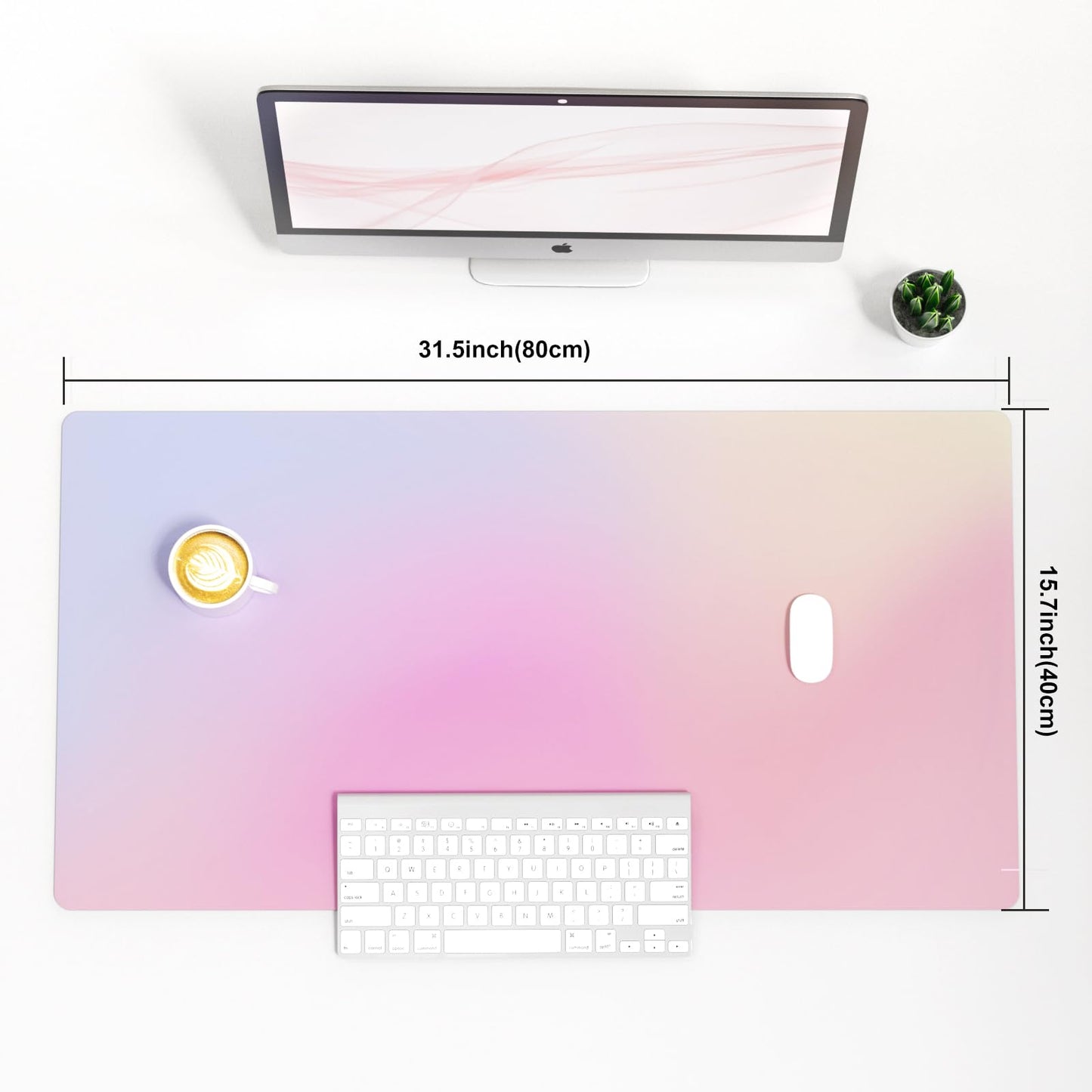 Colorful Star Large Mouse Pad Pink, Girly Desk Mat Aesthetic PU Leather Laptop Mat 31.5 x 15.7 in, Cute Mousepad & Large Desk Pad, Waterproof Non-Slip Desk Mat for Office Accessories Women& Girl