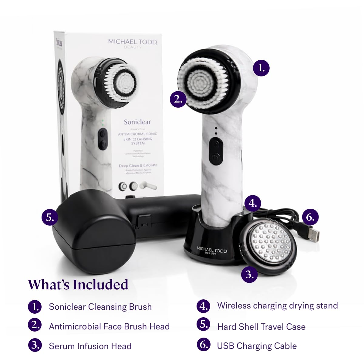 Michael Todd Beauty Soniclear Allure 2026 Readers Choice Winner Sonic (no Rotating) Facial Cleansing + Exfoliation Brush for Men/Women, Antimicrobial Protected Bristles, 4 speeds, Serum Infusion Head