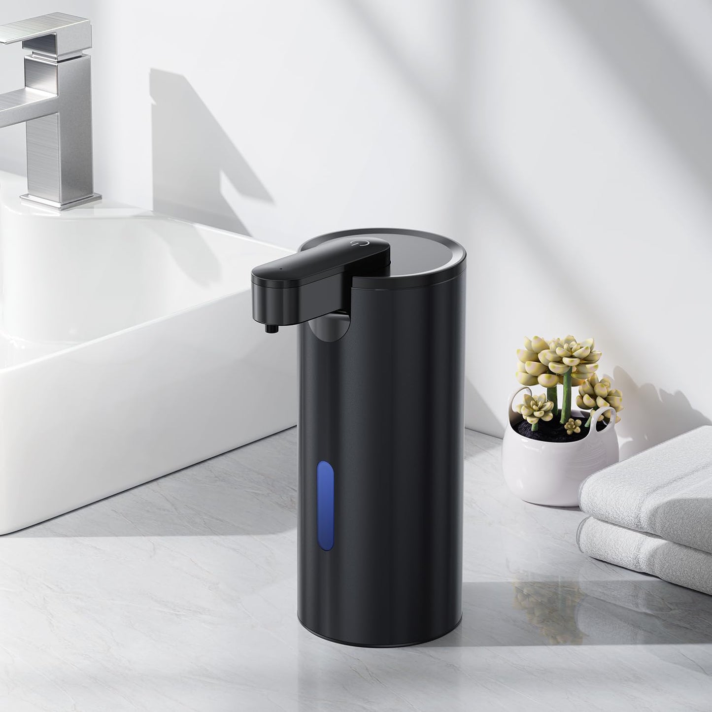 Fantictas Automatic Soap Dispenser Touchless, Stainless Steel 11.5 oz Liquid Hand Soap Dispenser, USB-C Rechargeable Sensor Pump with 3 Adjustable Levels for Kitchen & Bathroom