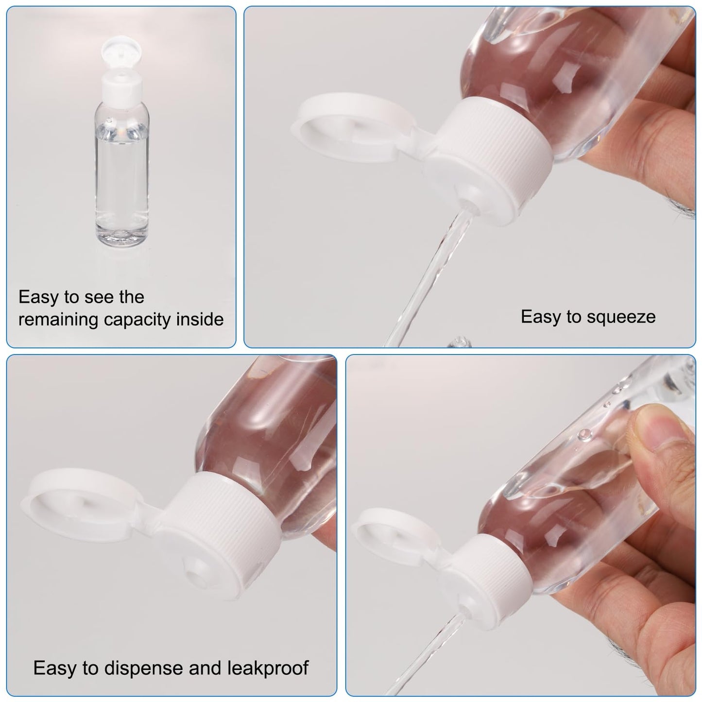 uxcell 2 Oz Plastic Bottles with Flip Caps, 24 Pcs Reusable Travel Size Containers with Lids Plastic Squeeze Refillable Dispensing Bottles for Shampoo, Body Soap, Toner(Brown Black)