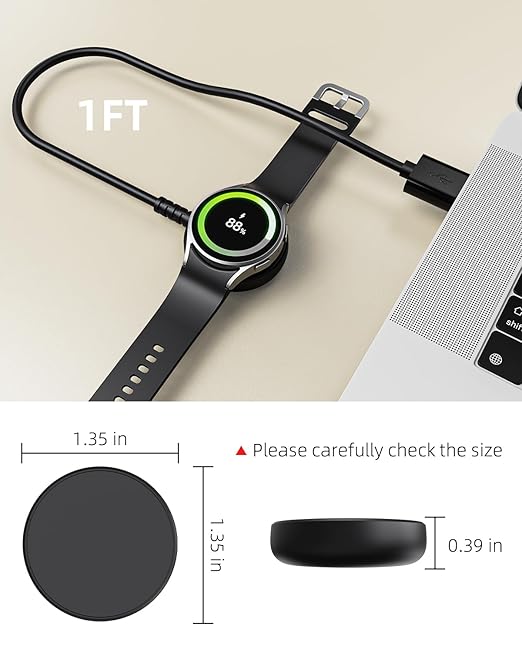 1FT for Samsung Galaxy Watch Charger Compatible with Watch 8/8 Classic/Ultra/7/6/6 Classic/5/5 Pro/4/4 Classic/3/Active/FE USB A Magnetic Fast Charging