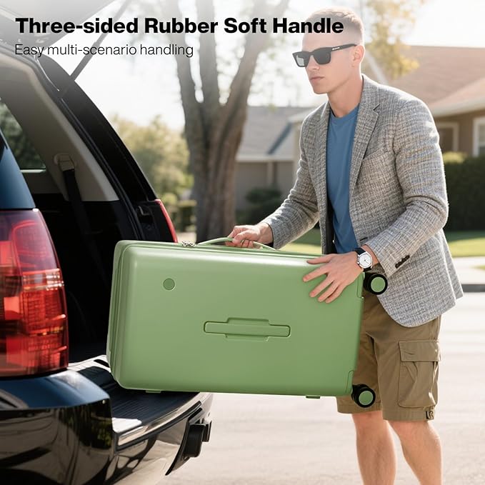 mixi 24'' Plus Trunk Luggage Medium Checked Luggage PC Hard Shell Rolling Travel Suitcases with Spinner Wheels & TSA Lock, Avocado Green