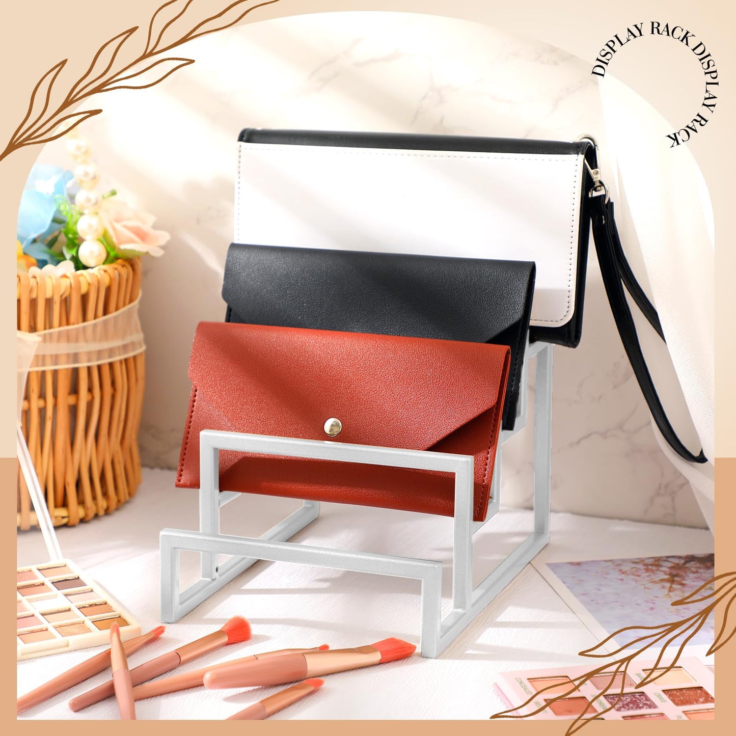DoubleFill 2 Pack Purse Organizer for Closet Display 4 Layer Sliver Riser Stand Clutch Purse Organizer Display Metal Wallet Rack for Handbag Home Retail Boutique Store Supplies