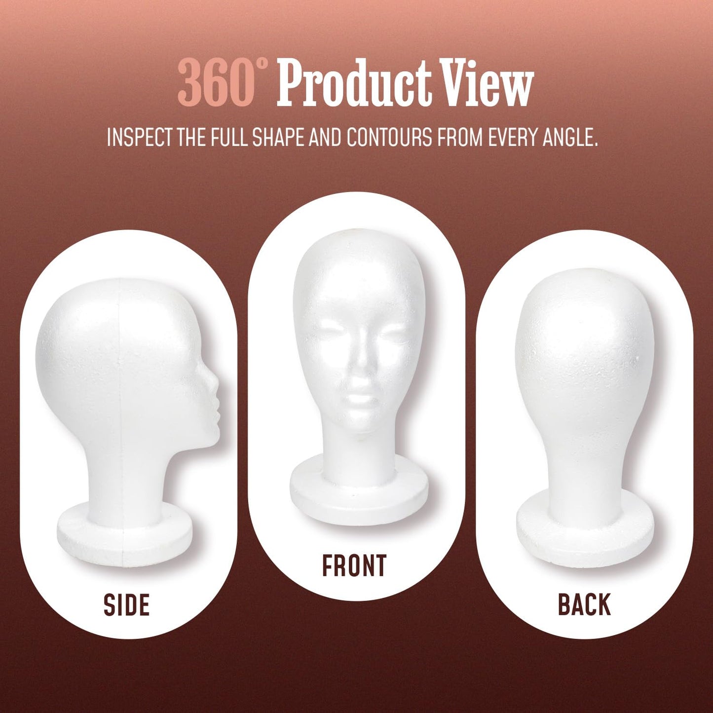 STUDIO LIMITED 11.4-Inch Styrofoam Mannequin Head (2 Pack) – White Foam Wig Display Head for Wigs, Hats & Hairpieces, Professional Salon and Cosmetology Use