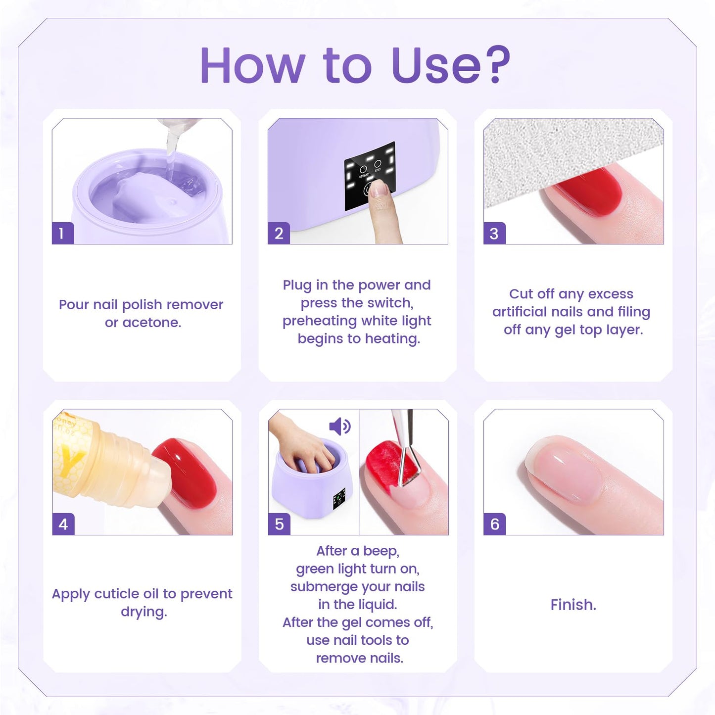 Yokilly Nail Soaking Bowl Heated: 50% Faster Nail Soak off Bowl for Women Nail Beginner - Electric Manicure Nail Bowl for Home Salon(Purple)