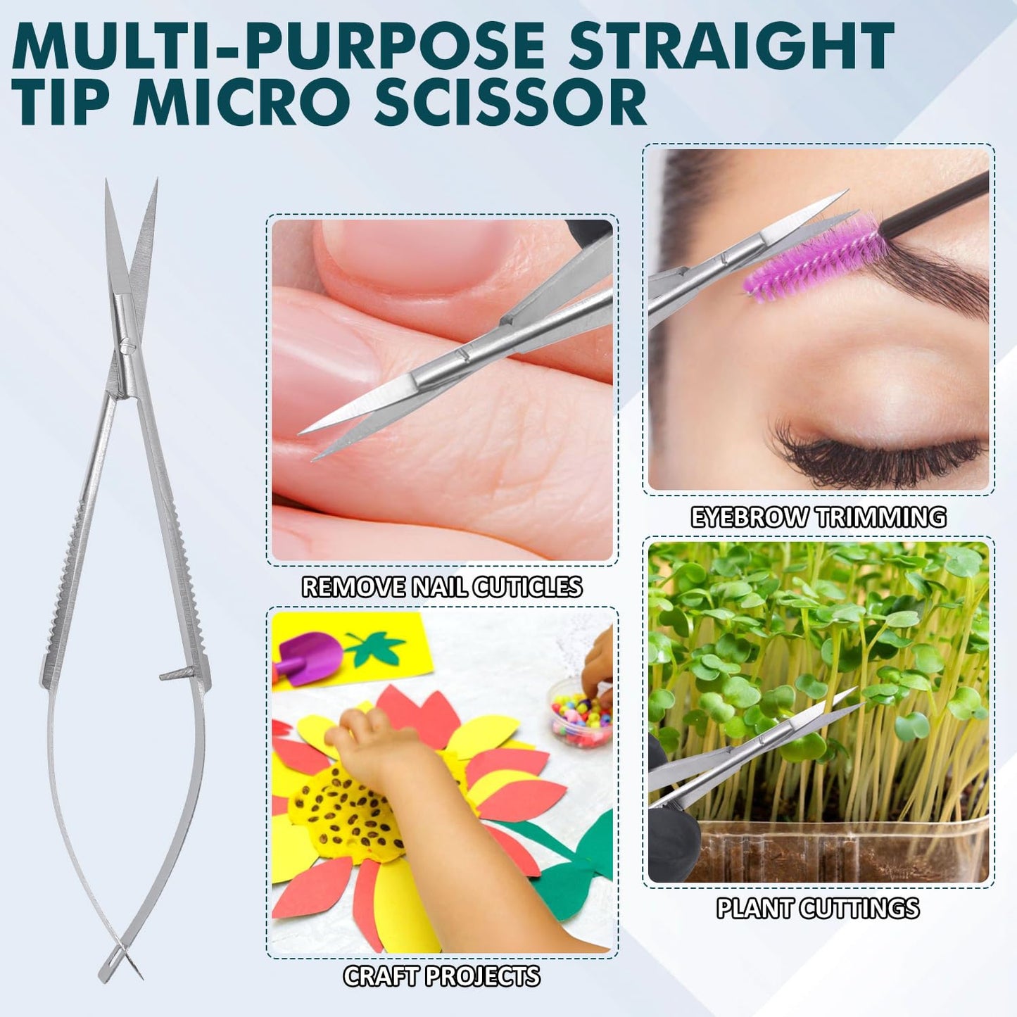 Micro Scissor 5.5" Straight Set of 3 Premium Stainless Steel Applique Scissors Sewing Art & Craft Trimming for Eyebrow Eyelash Embroidery Scissors Extra Sharp thread cutting Spring action scissors.