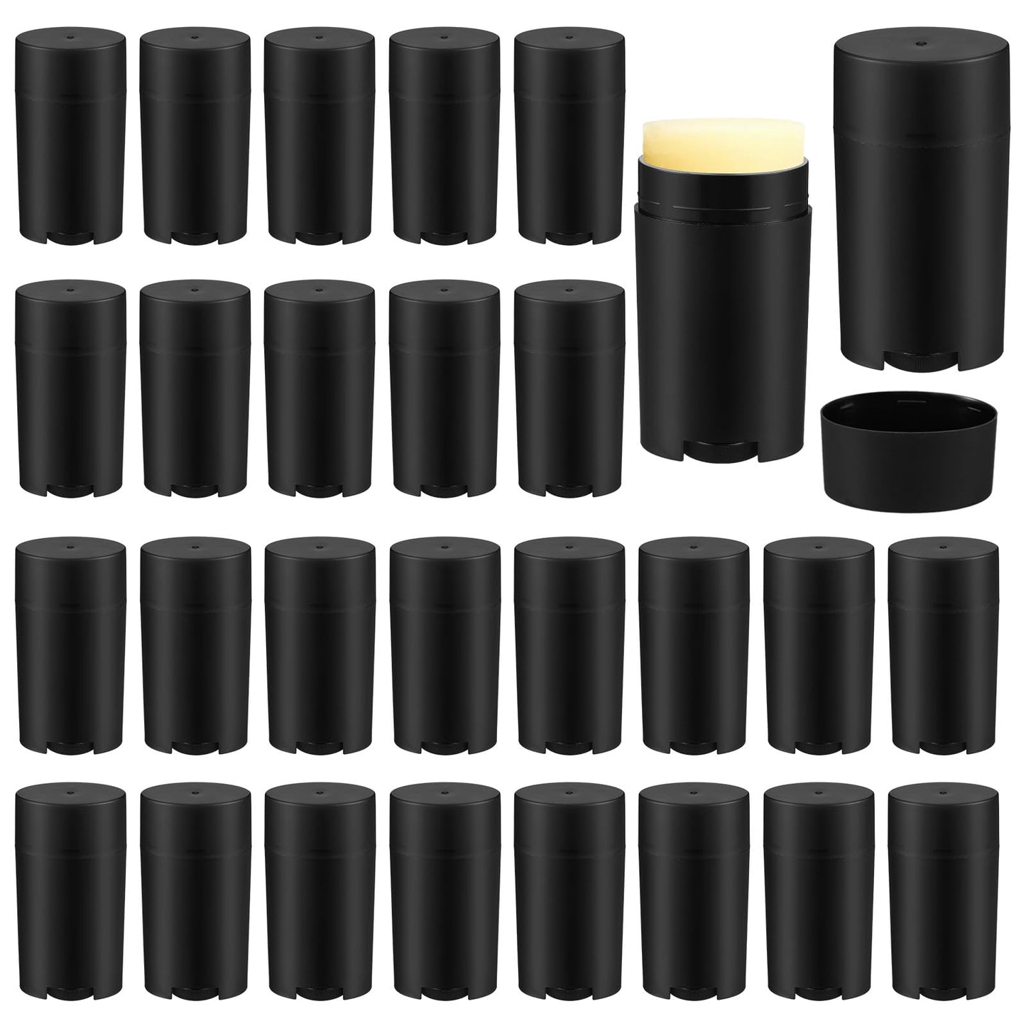 Douaowoc 30 Pcs 75ml/2.5oz Plastic Deodorant Containers,Empty Oval Twist-Up Solid Stick Tube Container for Homemade Deodorant,Shaving Soap Stick,Heel Lip Balm,Solid Lotion Bars-Top Filling, Black