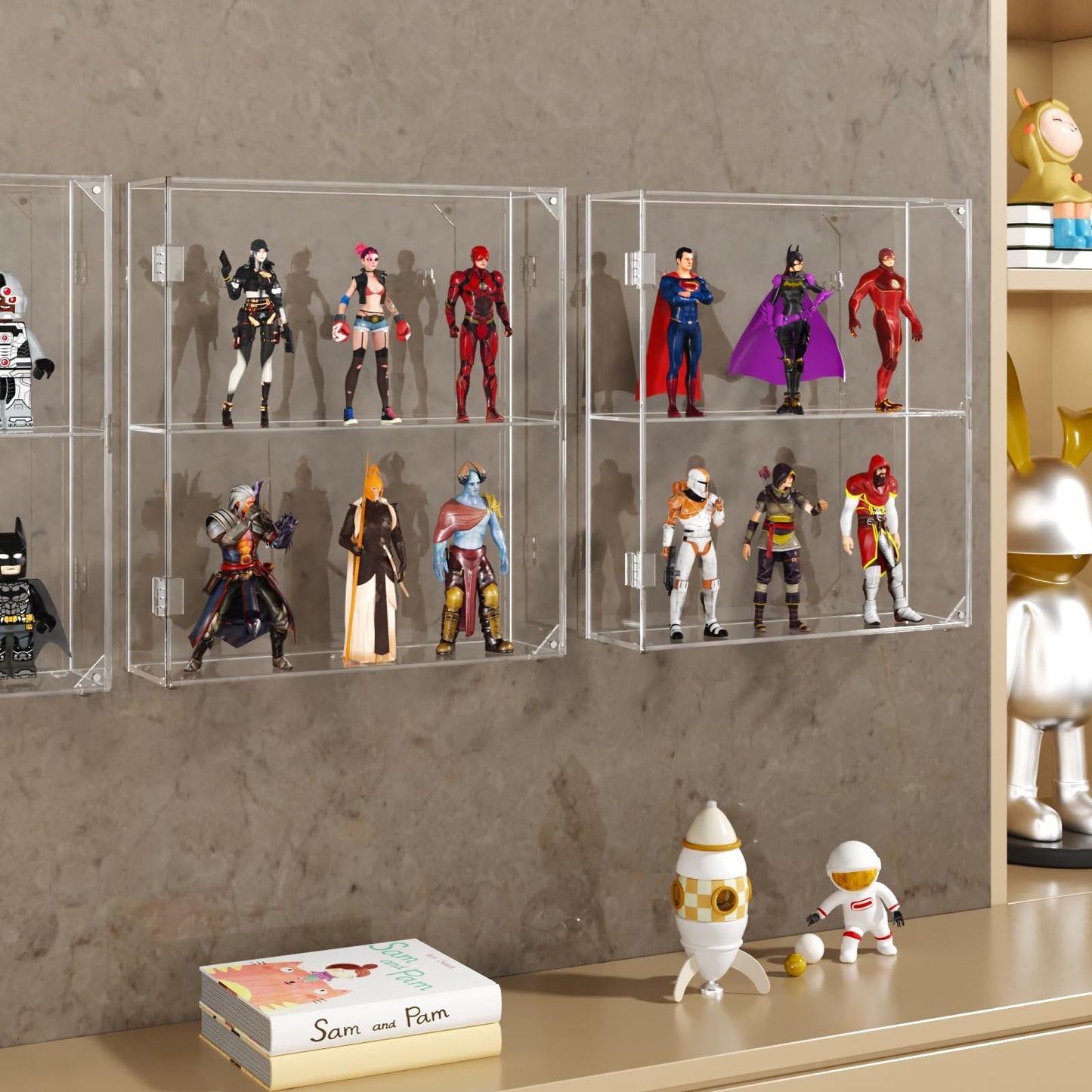 NIUBEE Acrylic Display Case, Clear Display Case for Funko Pop Figures, Wall Mounted or Desktop Dustproof Display Cabinet Box for Collectibles,Rock,Crystals,Mini Toys,Amiibo (2 Tiers