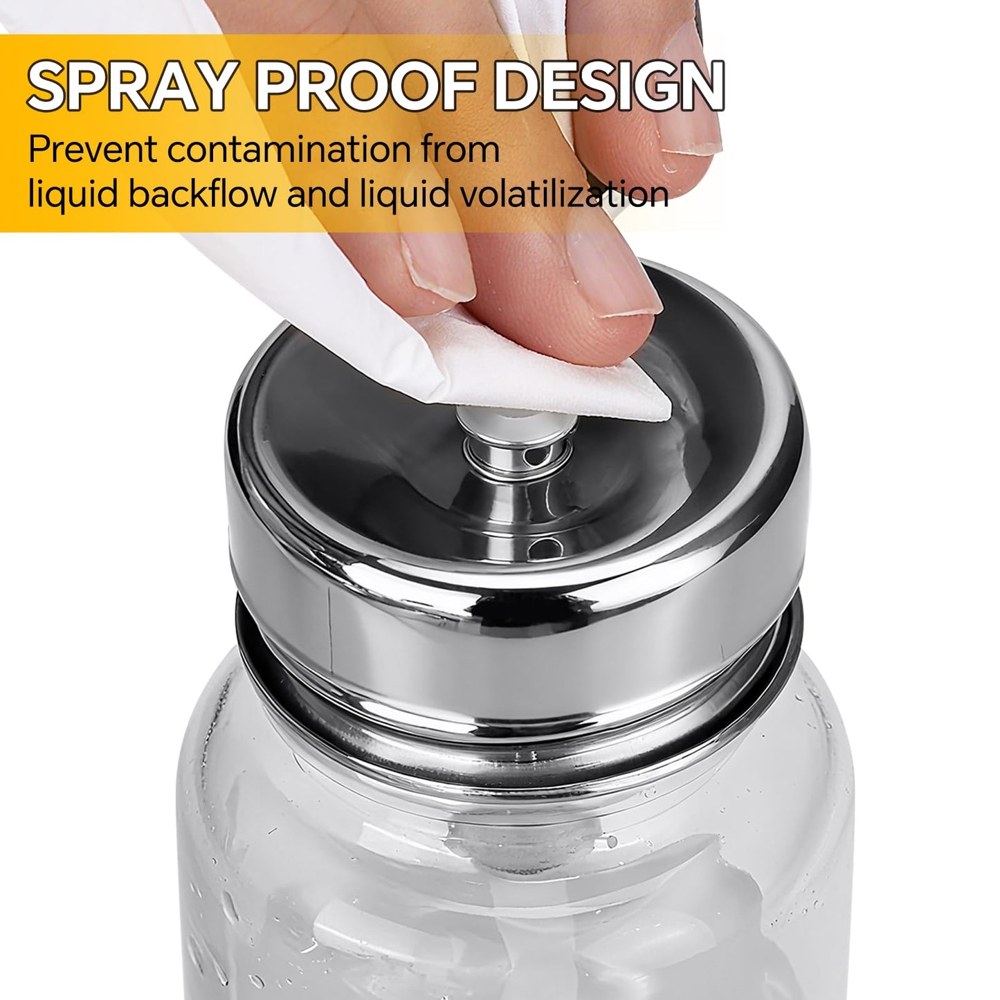 2-Pack 100ml/3.38oz Clear Glass Pump Dispenser Bottle with Metal Flip Top, Nail Polish Remover/Makeup Remover Refillable Press Container, 3.98×1.97 Inch Compact Size for Home, Travel & Salon