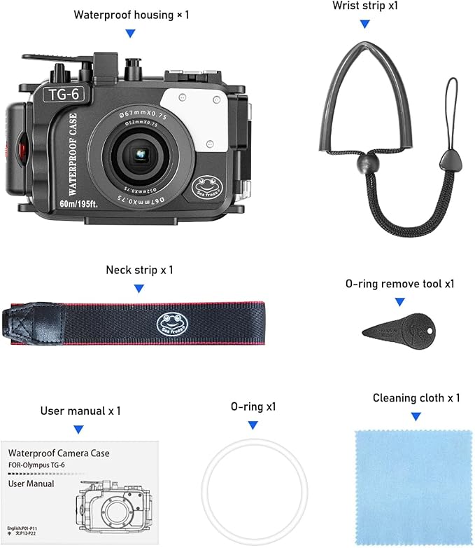 Sea Frogs Waterproof Camera Housing Compatible with Olympus TG-6 IPX8 60m/196ft Maximum Diving Depth Underwater Camera Case for Diving, Surfing, Rowing, Skiing, Black