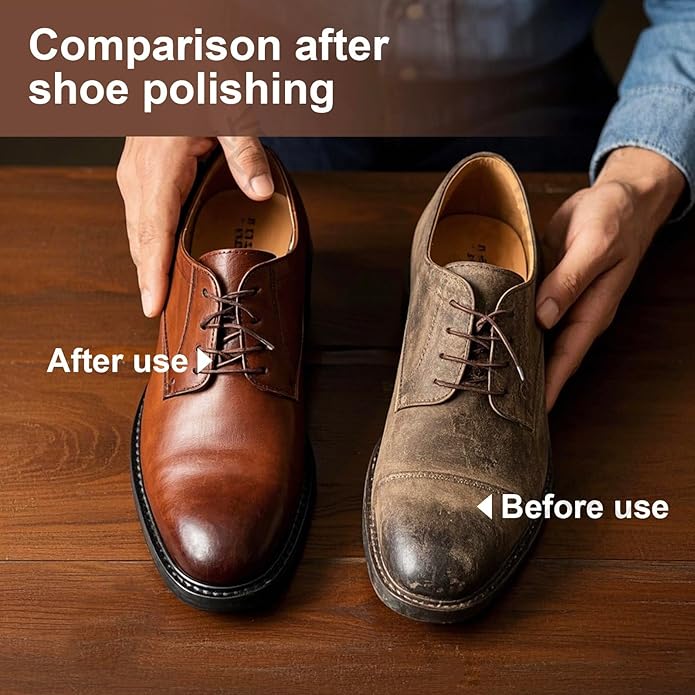 10 PCS Shoe Polish Kit - Horsehair Brushes, Black Brown Polish Cream,Mink Oil Conditioner for Shoes,Polishing Cloth, Leather Boots Shine Care Kit Gift for Men Cowboy Husband Dad 