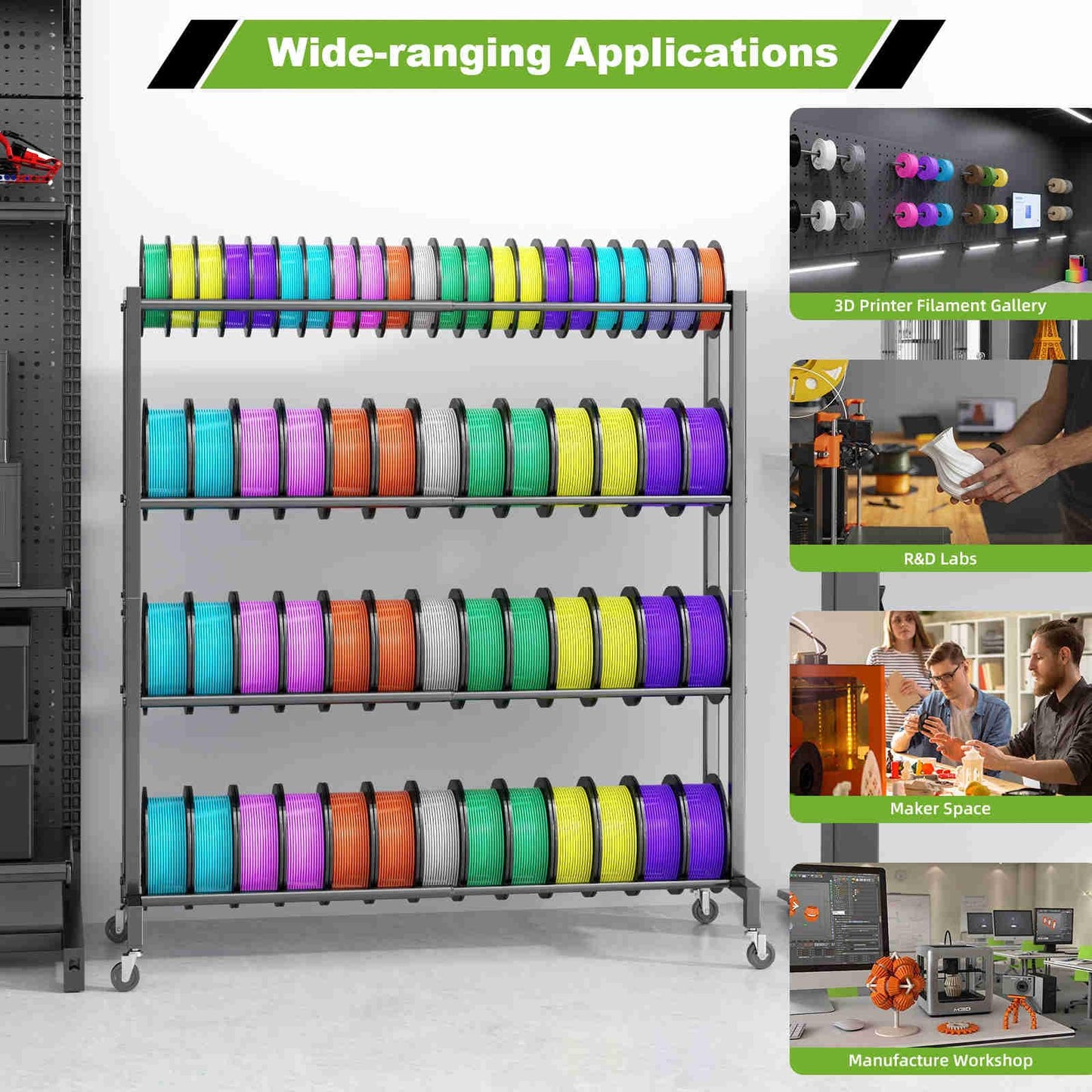 Kelmuis 3D Printer Filament Storage Rack Stand, Rolling Filament Spool Holder Cart with Wheels, 4 Tier Expandable Heavy Duty Metal Shelf for 3D Printing Studio Workshop,1pcs Stand Only