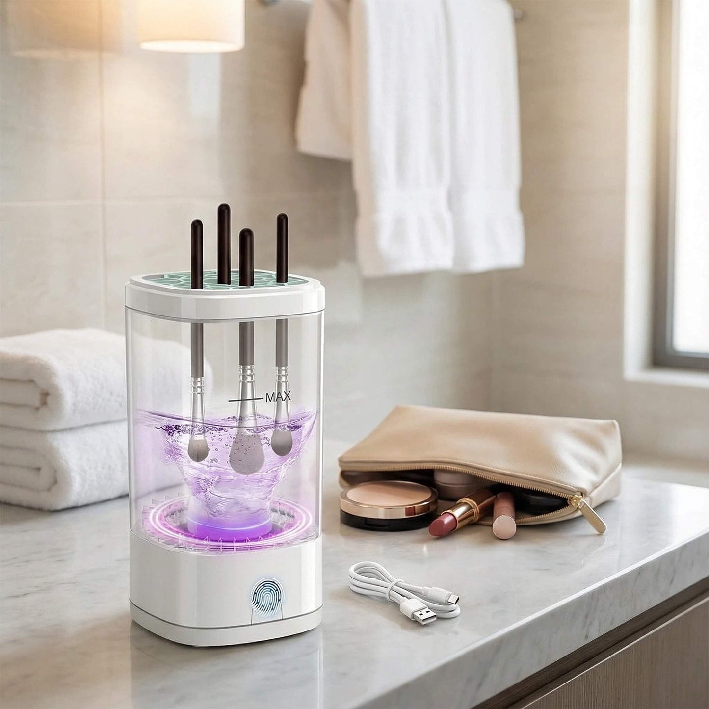 Electric Makeup Brush Cleaner; Automatic Brush Washer with Built-in Stand; Portable USB-Powered with Cable; Deep Cleaning for Cosmetic Brushes; Beauty Gift for Women