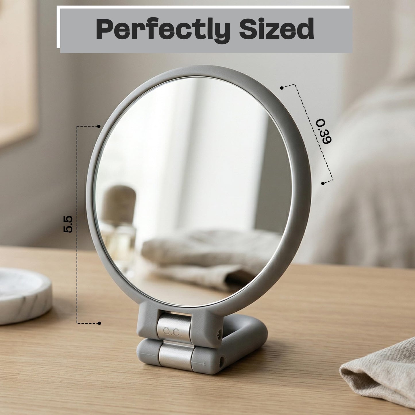 Danielle Magnification Folding Makeup Mirror, Grey, 15X