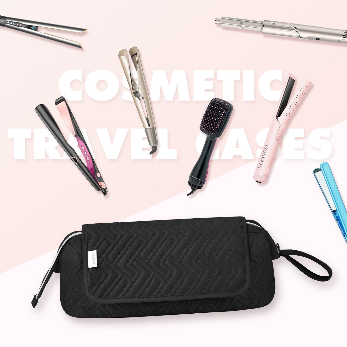 Leudes Hair Tools Travel Bag for Women Heat Resistant Mat for Travel Essentials Hot Tools Straighteners,Flat Irons,Curling Iron,Hot Air Brushes and Hair Dryer Organizer Bags 2 in 1(Black)