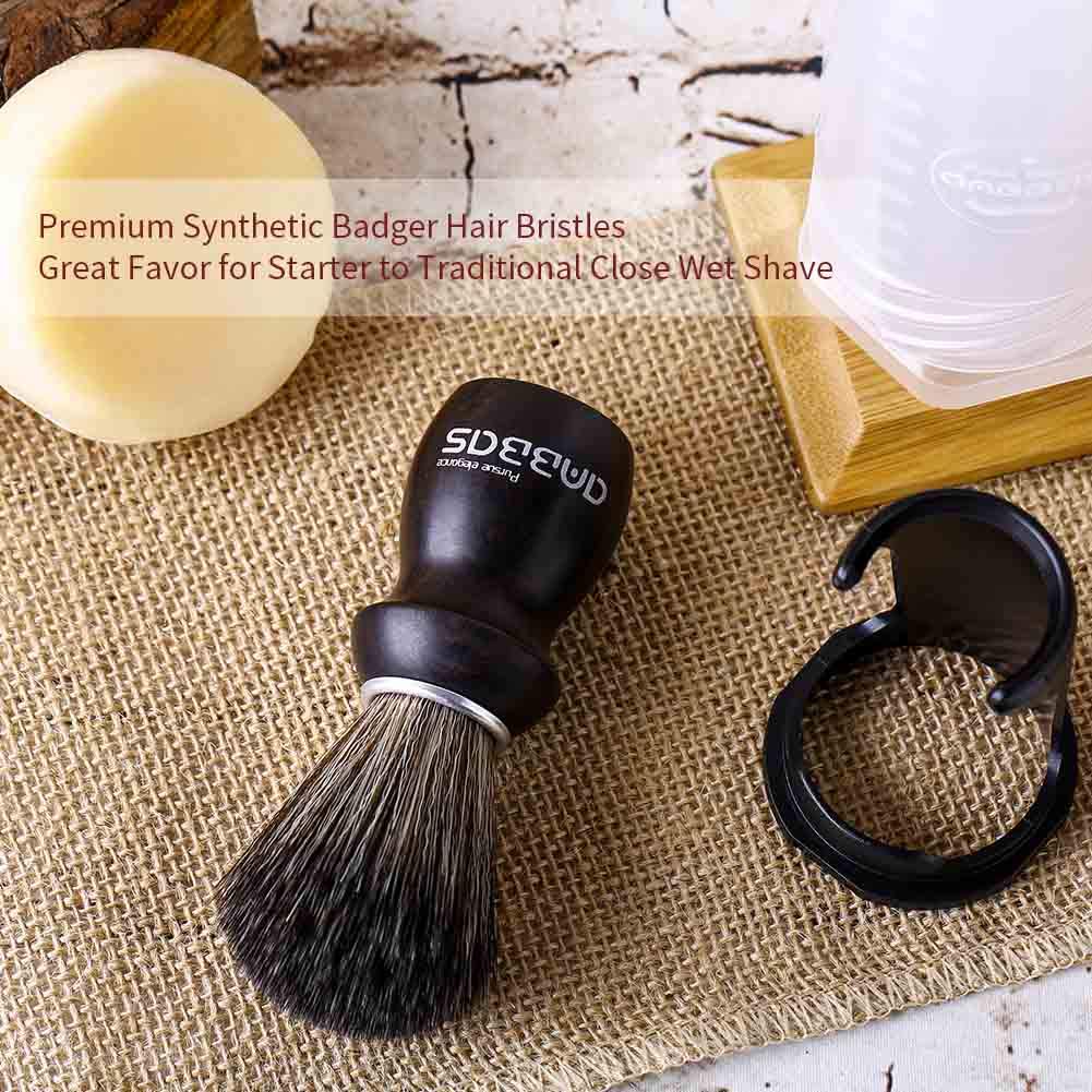 Anbbas Shaving Brush and Holder with Travel Case, Synthetic Badger Hair Ebony Handle Brush 3in1 Kit for Men