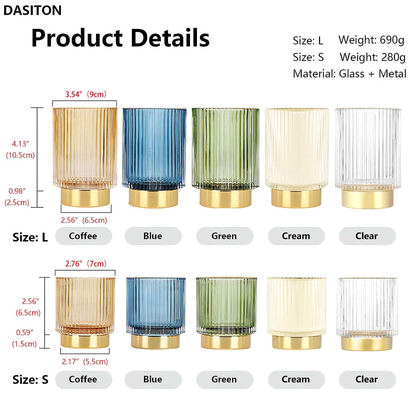 DASITON Makeup Brush holder Organizer, Crystal Cosmetic Makeup Brush Glass Brushes Storage Holder, Vintage Make Up Brush Cup Pen Pencil Holder striped vase(Green S+L)
