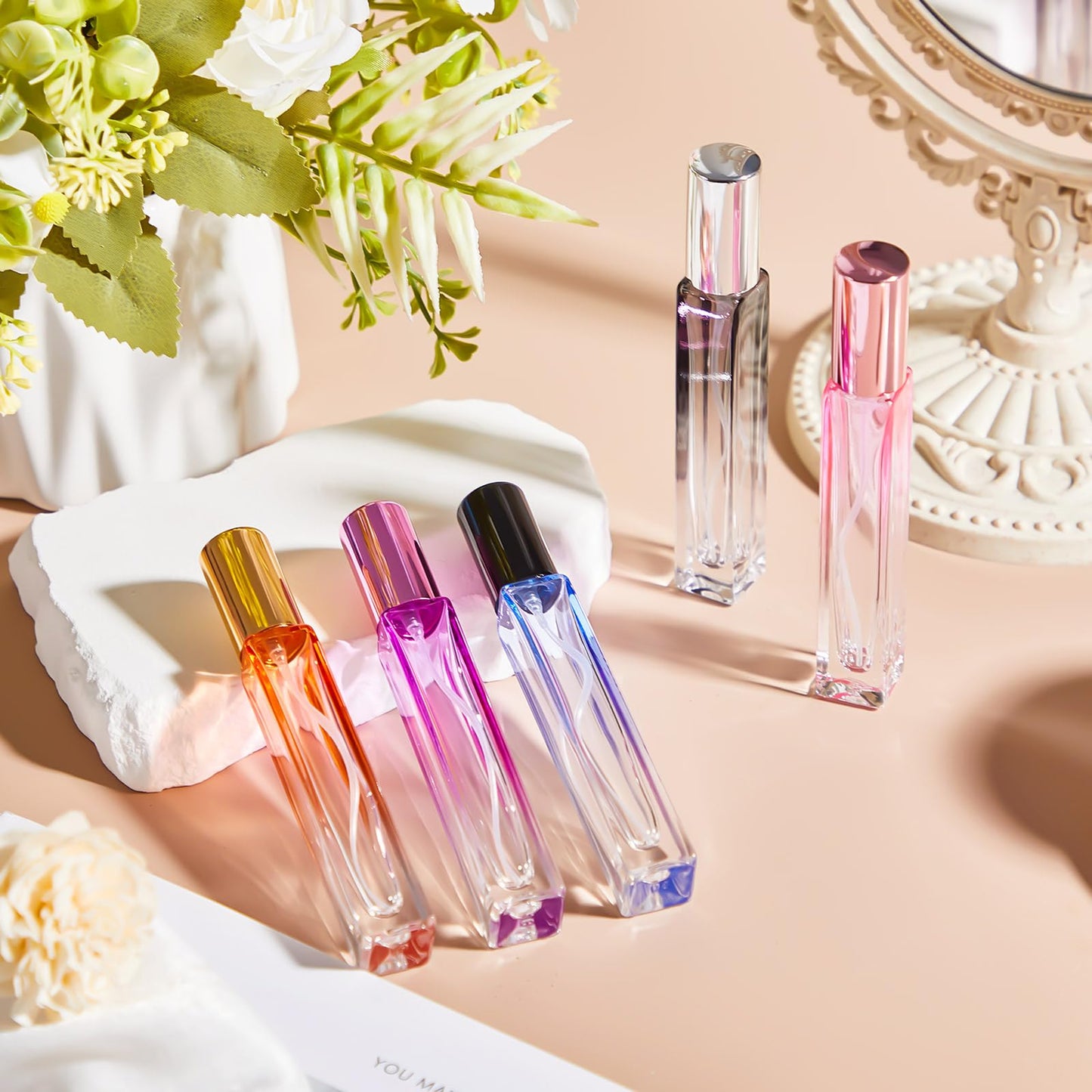 Domensi 40 Pcs 10/15/20/30 ml Perfume Travel Refillable Glass Bottles Spray Bottle Perfume Atomizer for Cologne Dispenser Leak-proof Fragrance Bottles Atomizer Pump Kit (10 ml,Fresh Color)