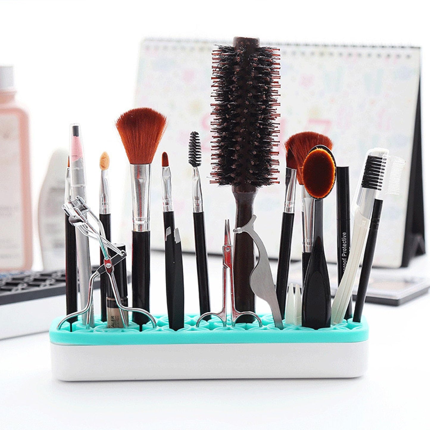 TANG SONG 2 PCS Silicone Make up Brush Holder Cosmetic Storage Box Desktop Organizers (Green)