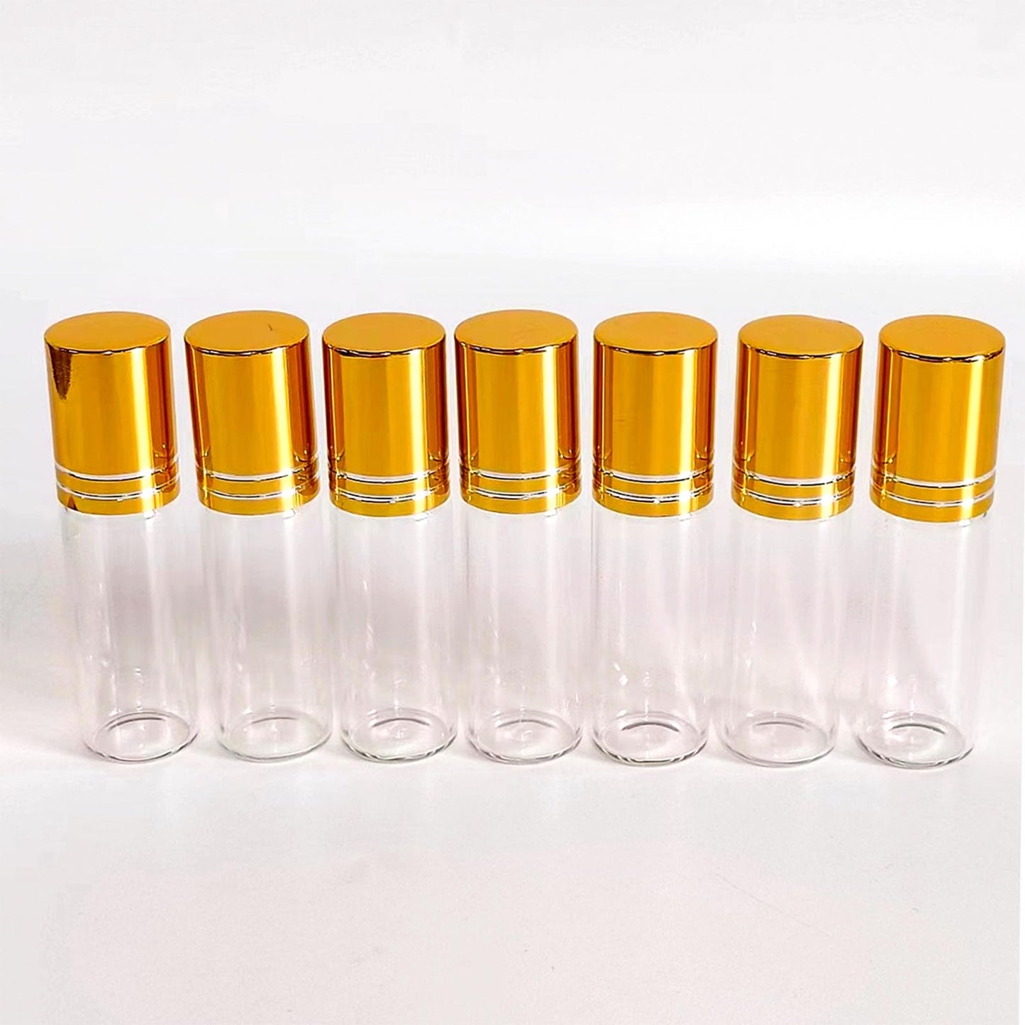 PYAWI 50 PCS 5ml Clear Glass Essential Oil Roller Bottles with Stainless Steel Roller Ball,Gold Caps,for Travel Perfume-2 Funnels, 2 Dropper, 1 Opener (5ml)