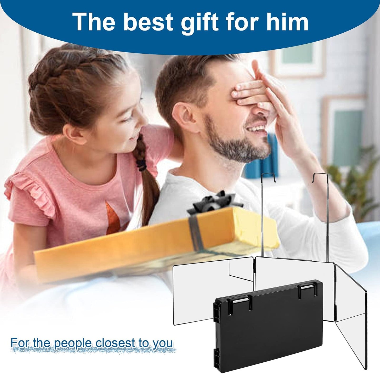 LMZNXCZ 3 Way Mirror for Self Hair Cutting,360 Haircuts Men for Barber Use Tools,to See Back of Head,Tri Fold Mirror with Portable Height Adjustable Telescoping Hooks (6.7" x 10.8")