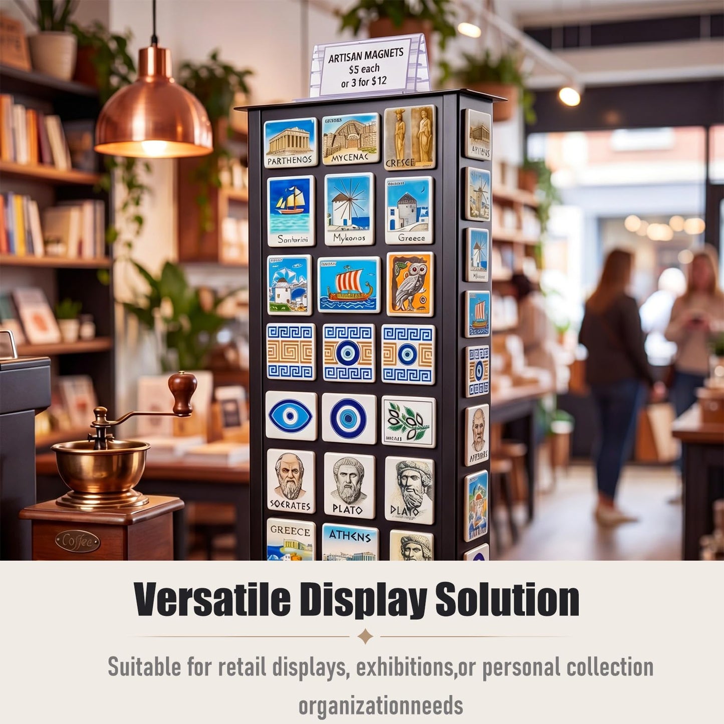 ElaraBerry Metal Black 2-sided Revolving Countertop Display for Magnets Magnet Display Stand for Vendors Trade Show Booth Stand, Craft Shows Suitable for Magnetic Fridge Magnets 19 x 8.5 Inch
