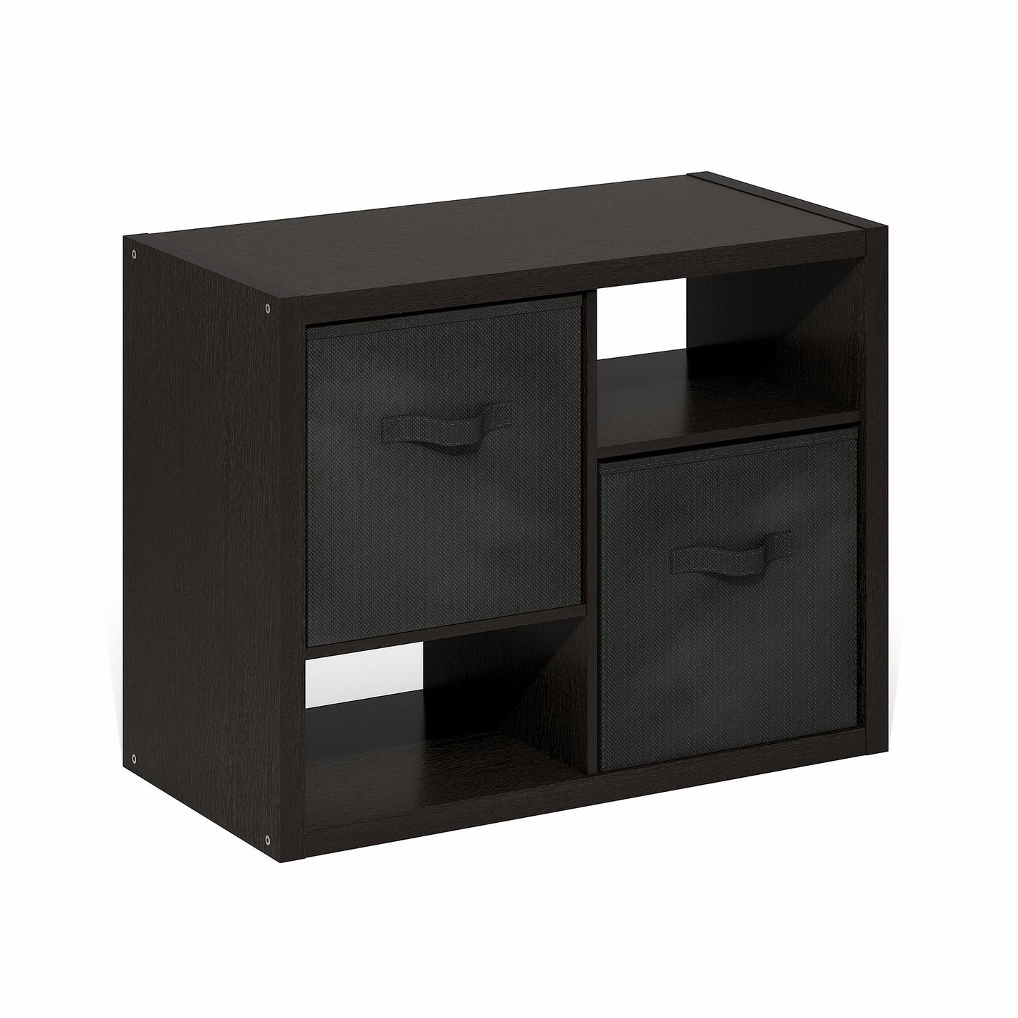 Furinno Viola Storage Shelf, 2-Tier Display Rack with 2 Drawer Bins, Extra Thick Frame Bookshelf, Reversible, for Organization, Living Room, Home Office, Black Dark Oak