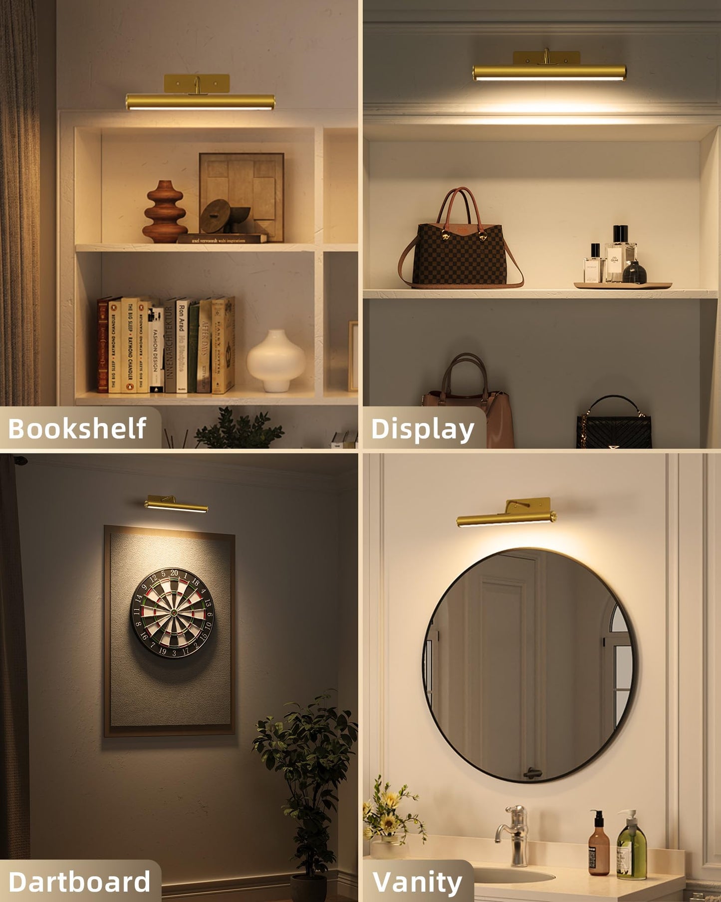 EZVALO Picture Light for Wall, 13-Inch Wireless Rechargeable 4000mAh LED Art Light with Remote, Dimmable 3 Color Temps, Battery Operated Wall Light for Living Room, Bedroom, Gallery (Gold, 2 Pack)